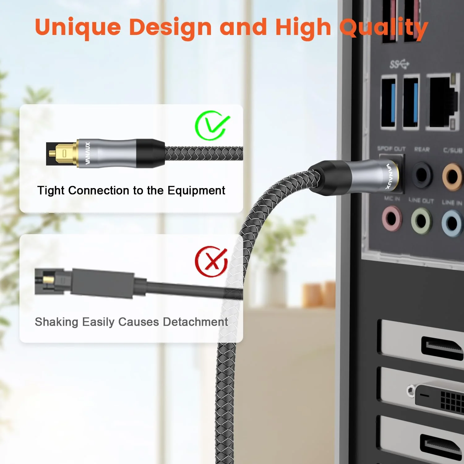 VANAUX Toslink to Mini Toslink Digital Optical Cable,S/PDIF Fiber Optic Audio Cable,24K Gold Plated for TV,Soundbars,Stereo Systems【Not A 3.5mm Auxiliary Plug】(20ft/6m) Mini Toslink to Toslink 20 ft - Image 4