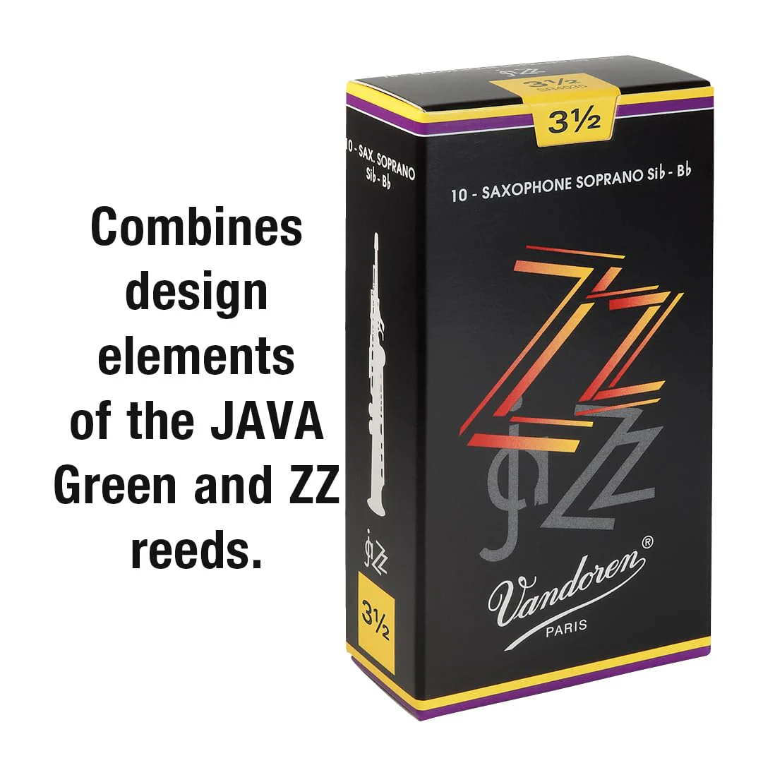 Vandoren SR4035 Soprano Sax ZZ Reeds Strength 3.5; Box of 10,black - Image 2