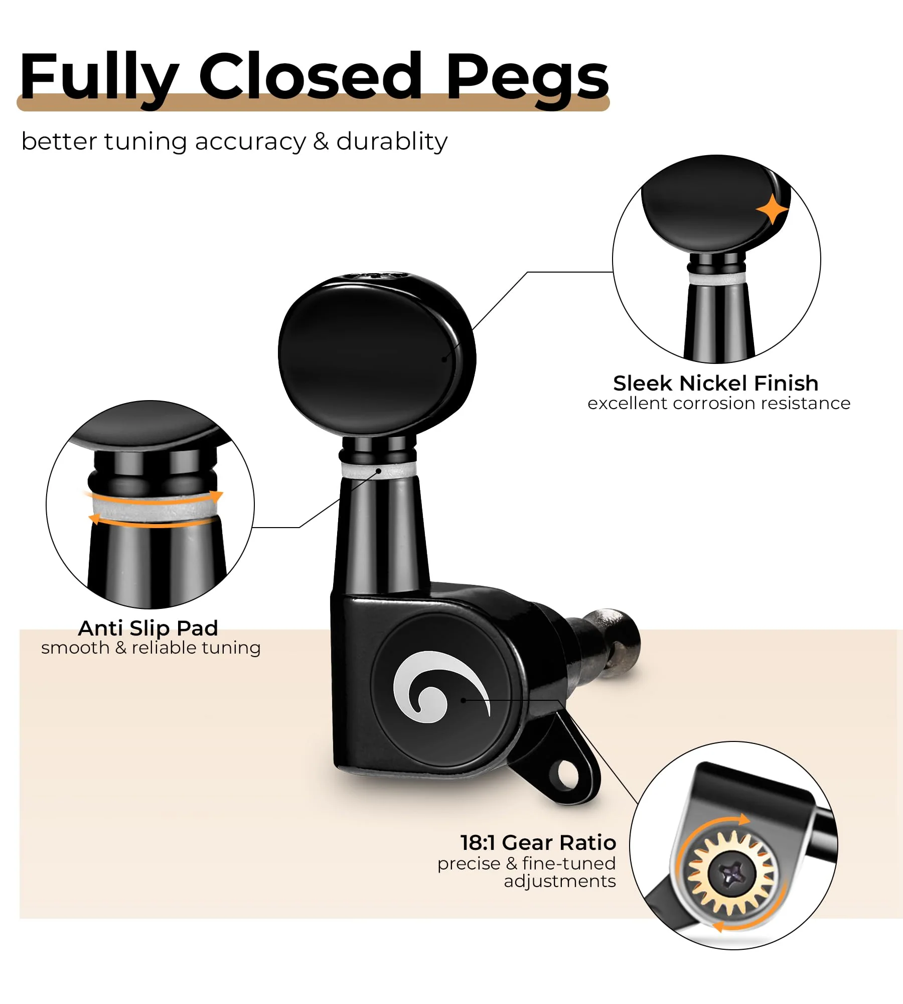 Vangoa 6L6R 12 Pieces Guitar String Tuning Pegs Tuner Machine Heads Knobs Tuning Keys for 12 String Acoustic or Electric Guitar, Nickel, DARK BRONZE - Image 3