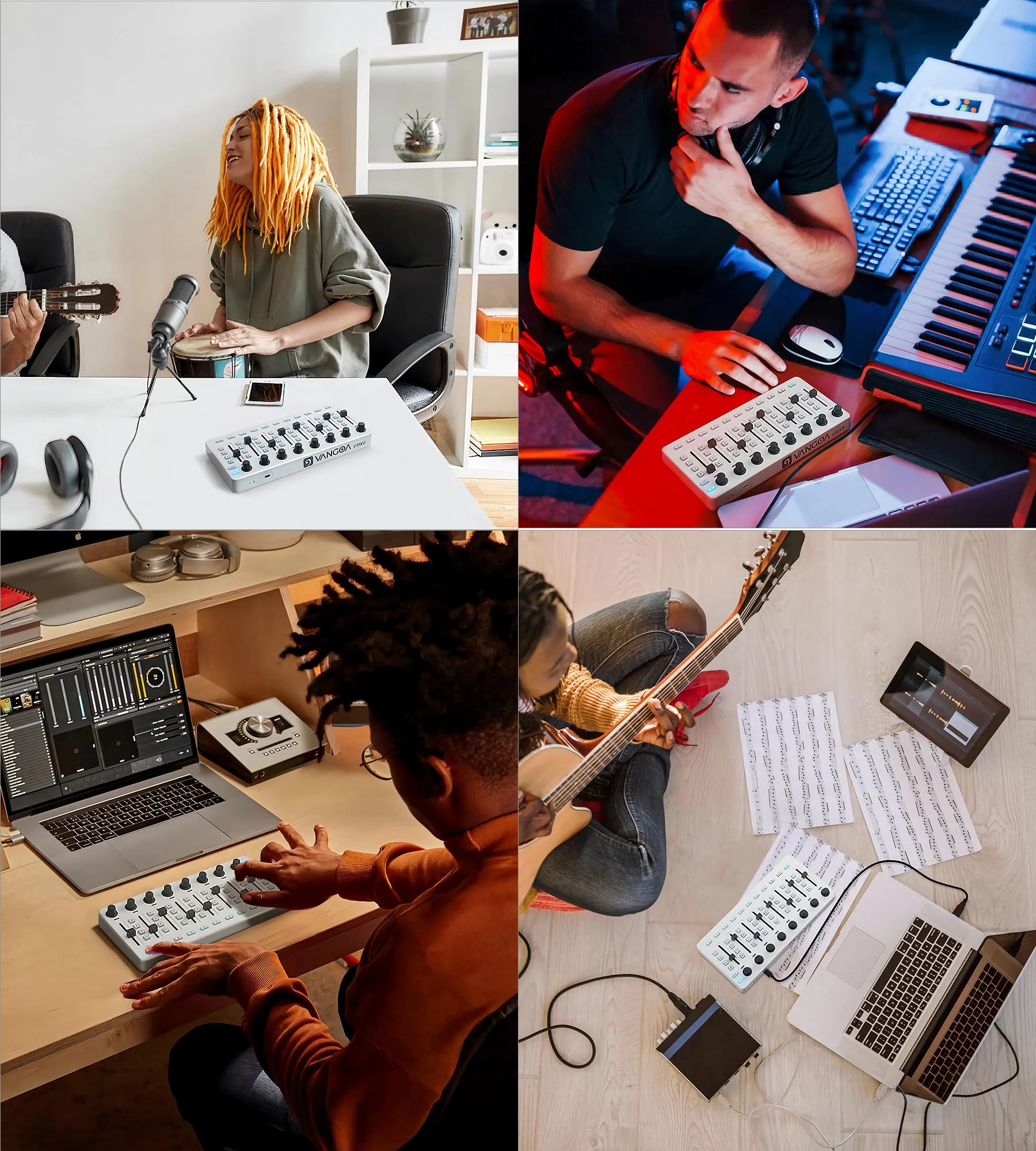 Vangoa Wireless Midi Controller Mixer Mute, Portable USB Midi Keyboard controlador Mixing Console 43 Backlit Button, 8 Channel Faders with LED indicator, 8 Assignable Endless Knobs for Daw, Mac, PC White Midi Mixer - Image 8