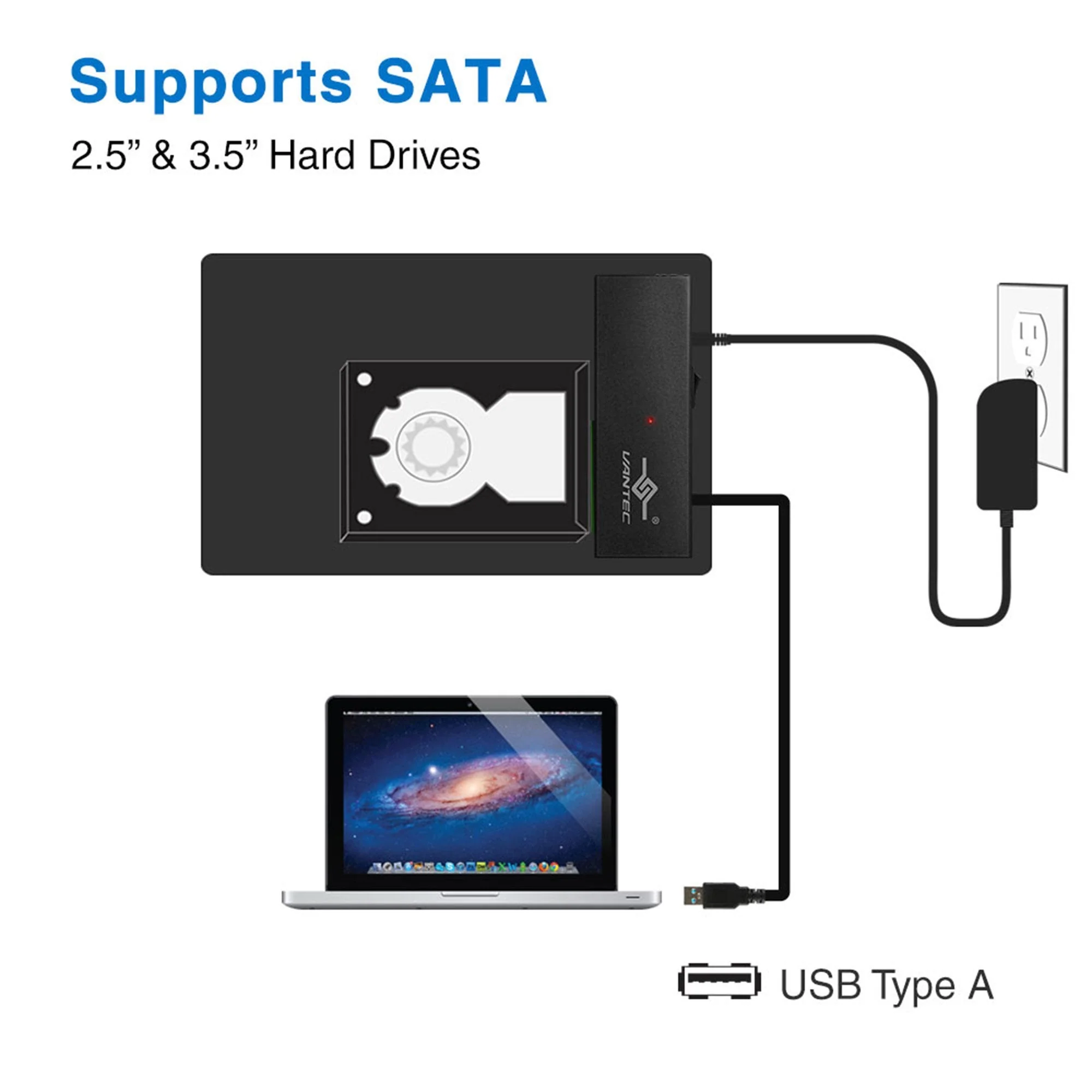 Vantec CB-ST00U3 NexStar USB 3.0 to SATA 6Gbps Optical/Storage Adapter, Black - Image 2