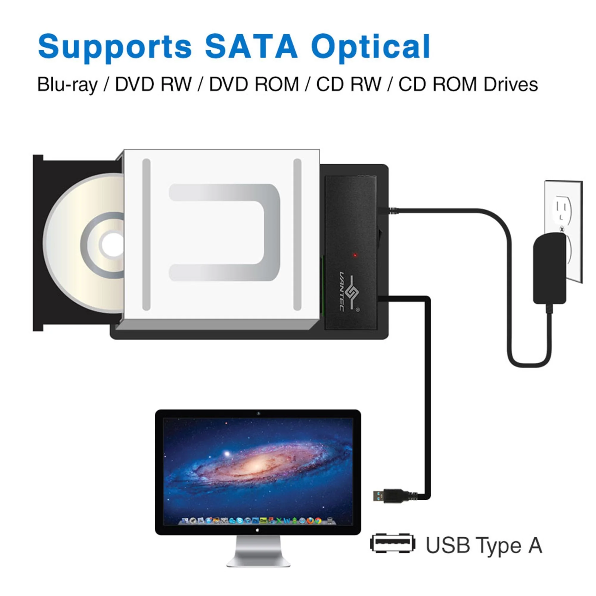 Vantec CB-ST00U3 NexStar USB 3.0 to SATA 6Gbps Optical/Storage Adapter, Black - Image 3