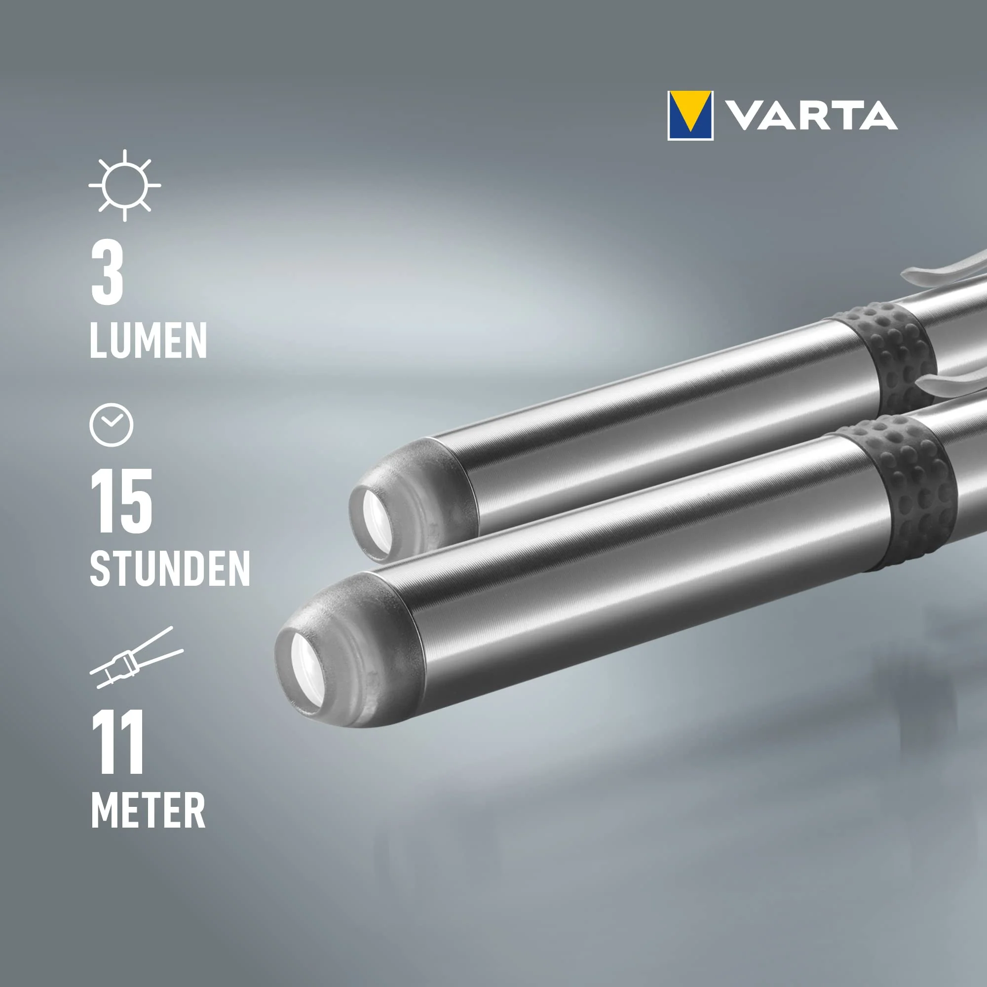 VARTA 2 x Diagnostic Light LED Double Pack Including 1x AAA Battery, Pen Light, Pupil Light, Extremely Slim and Lightweight Pen Torch, Torch, for Hospital, Doctor's Practice, Silver Diagnostikleuchte LED 2er Pack - Image 4