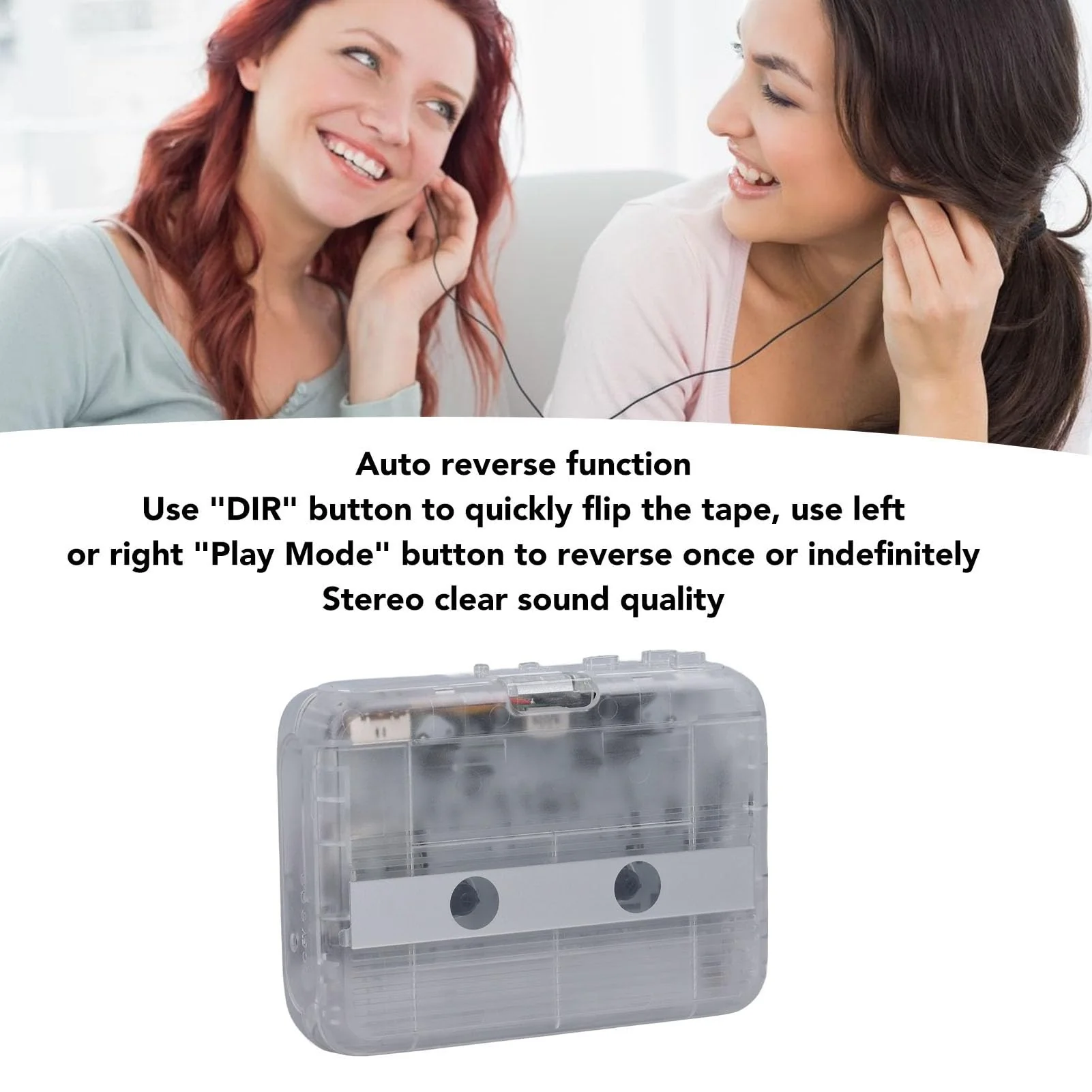 VBESTLIFE Portable Cassette Player Recorder with Bluetooth Transmitter, Cassette Tape Player with 3.5mm Headphone Jack,Powered by AC Adapter or AA Battery (Clear) Clear - Image 3
