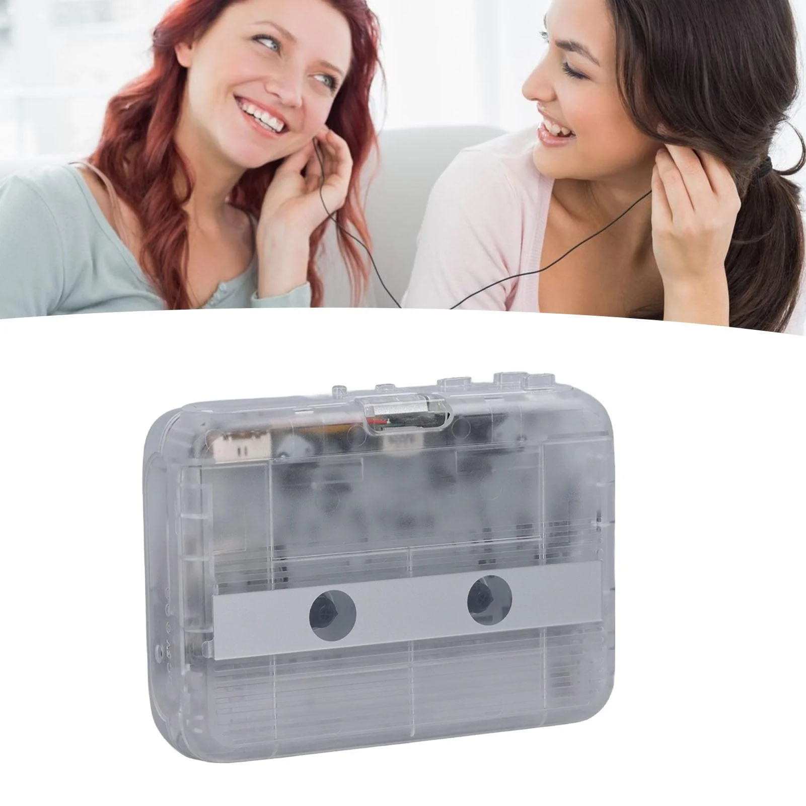 VBESTLIFE Portable Cassette Player Recorder with Bluetooth Transmitter, Cassette Tape Player with 3.5mm Headphone Jack,Powered by AC Adapter or AA Battery (Clear) Clear - Image 4