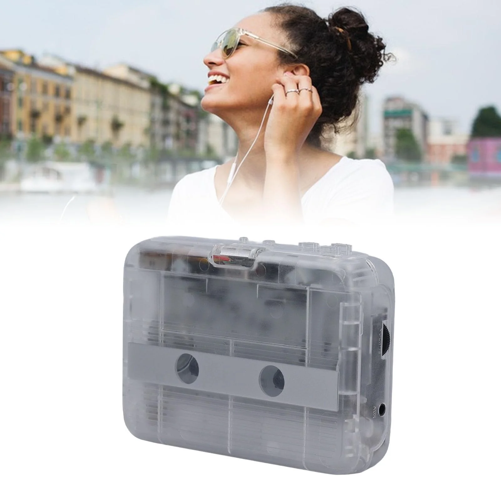 VBESTLIFE Portable Cassette Player Recorder with Bluetooth Transmitter, Cassette Tape Player with 3.5mm Headphone Jack,Powered by AC Adapter or AA Battery (Clear) Clear - Image 5