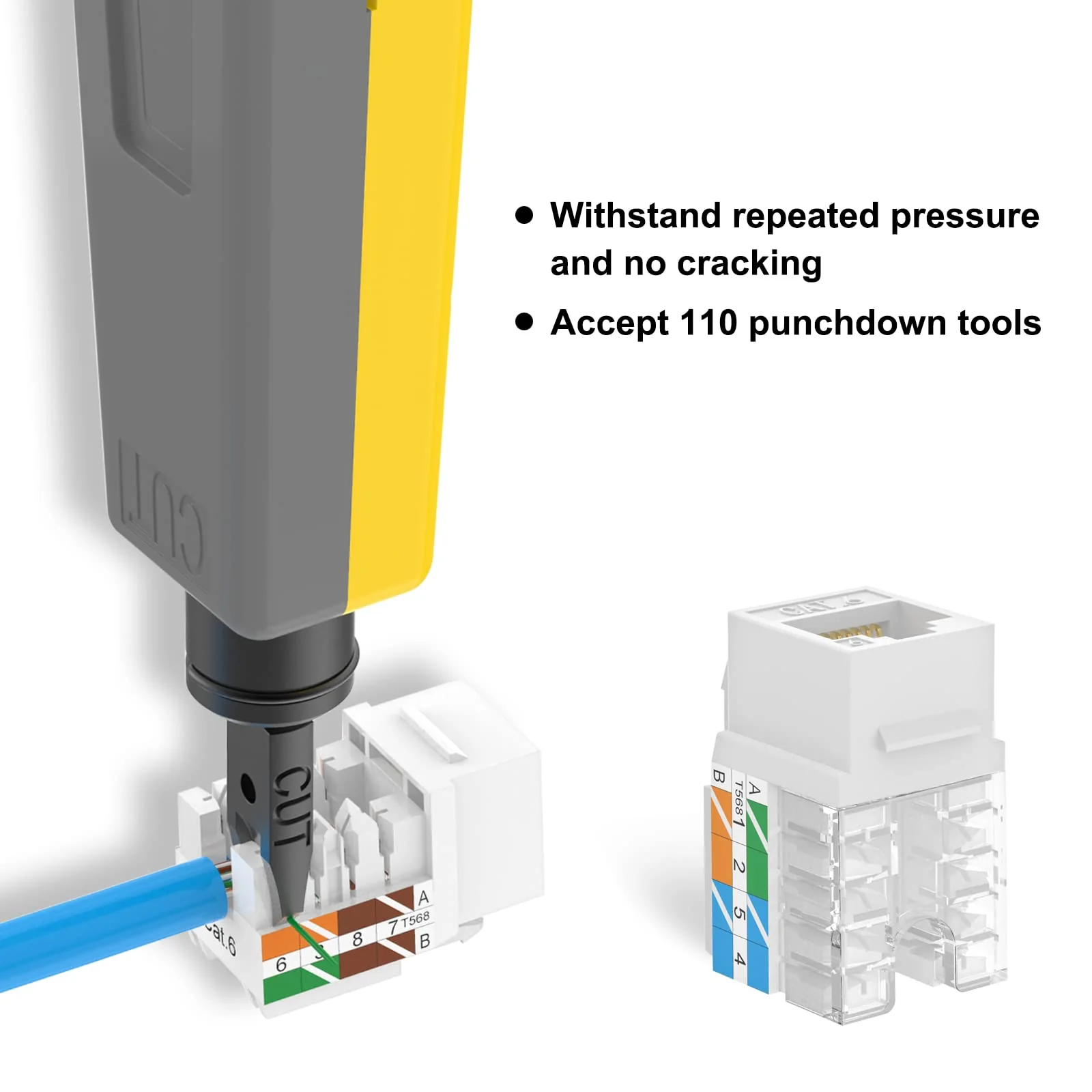 VCE Cat6 RJ45 Keystone Jack Insert UL Listed 25-Pack, 90 Degree Punch Down Keystone Jack Adapter Slim Profile White - Image 4