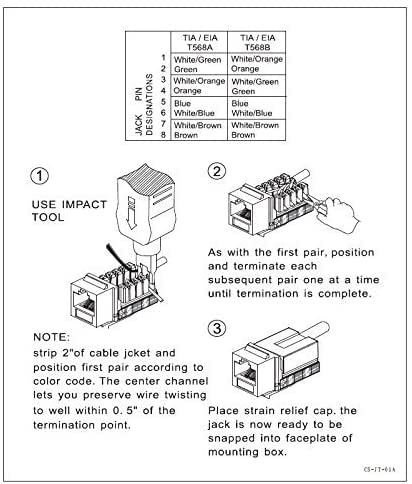 VCE Cat6 RJ45 Keystone Jack Insert UL Listed 25-Pack, 90 Degree Punch Down Keystone Jack Adapter Slim Profile White - Image 8