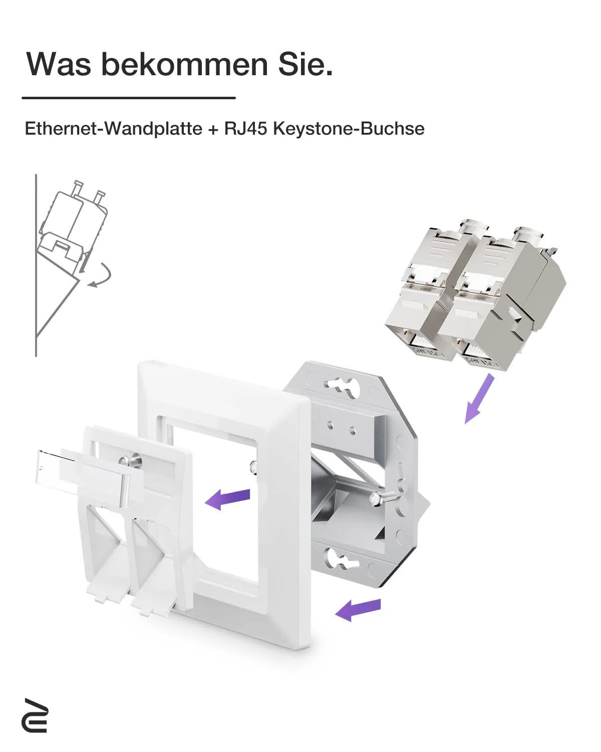 VCELINK 1x Keystone Network Socket Flush-Mounted CAT7/6A 2-Way Lan Socket Double Keystone RJ45 Module, STP Fully Shielded, RJ45 Ethernet Data Socket DSL Patch Cable Installation Cable 1-Pack - Image 2