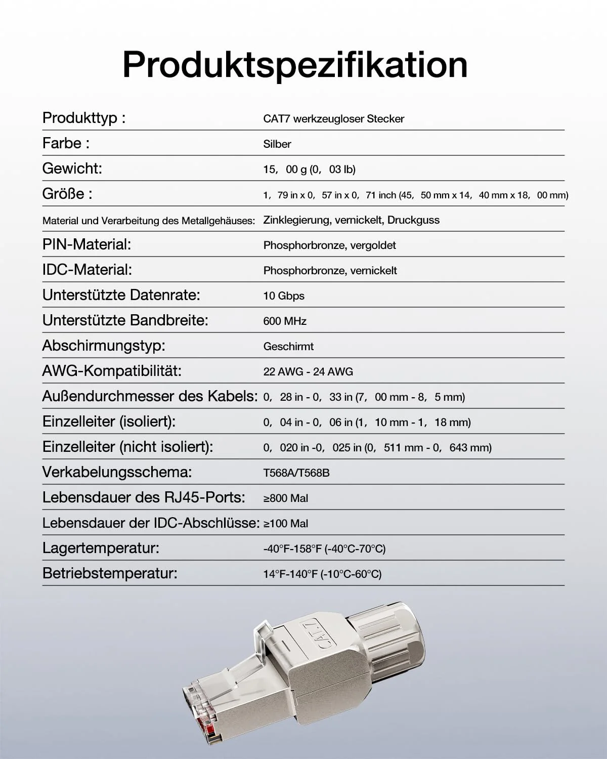 VCELINK CAT 7 RJ45 Plug, CAT 7 Network Plug LSA Shielded RJ45 Connector Tool-free for Installation Cable CAT8 CAT7 CAT6A, 10 Gbps 600 MHz, Pack of 4 4 pcs. - Image 8