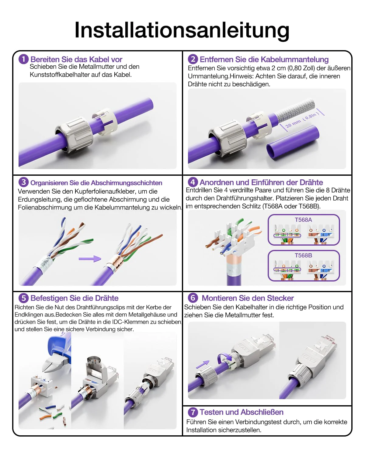 VCELINK CAT 7 RJ45 Plug, CAT 7 Network Plug LSA Shielded RJ45 Connector Tool-free for Installation Cable CAT8 CAT7 CAT6A, 10 Gbps 600 MHz, Pack of 4 4 pcs. - Image 9