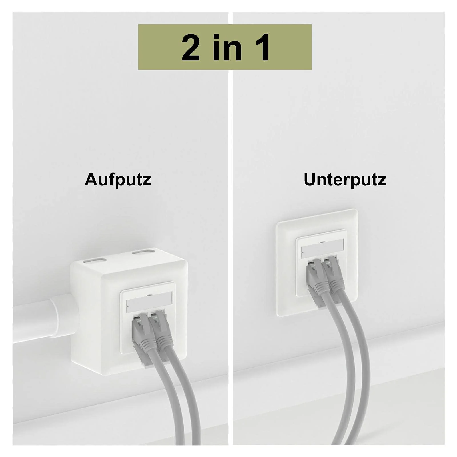 VCELINK Universal Network Socket Cat6A, 2 x RJ45 Port LAN Socket, Data Socket Surface-Mounted or Flush-Mounted - Shielded, 10 Gigabit Ethernet Network RJ45 Socket, POE, CAT7 CAT6 CAT5, White 2 port - 1 piece - Image 4