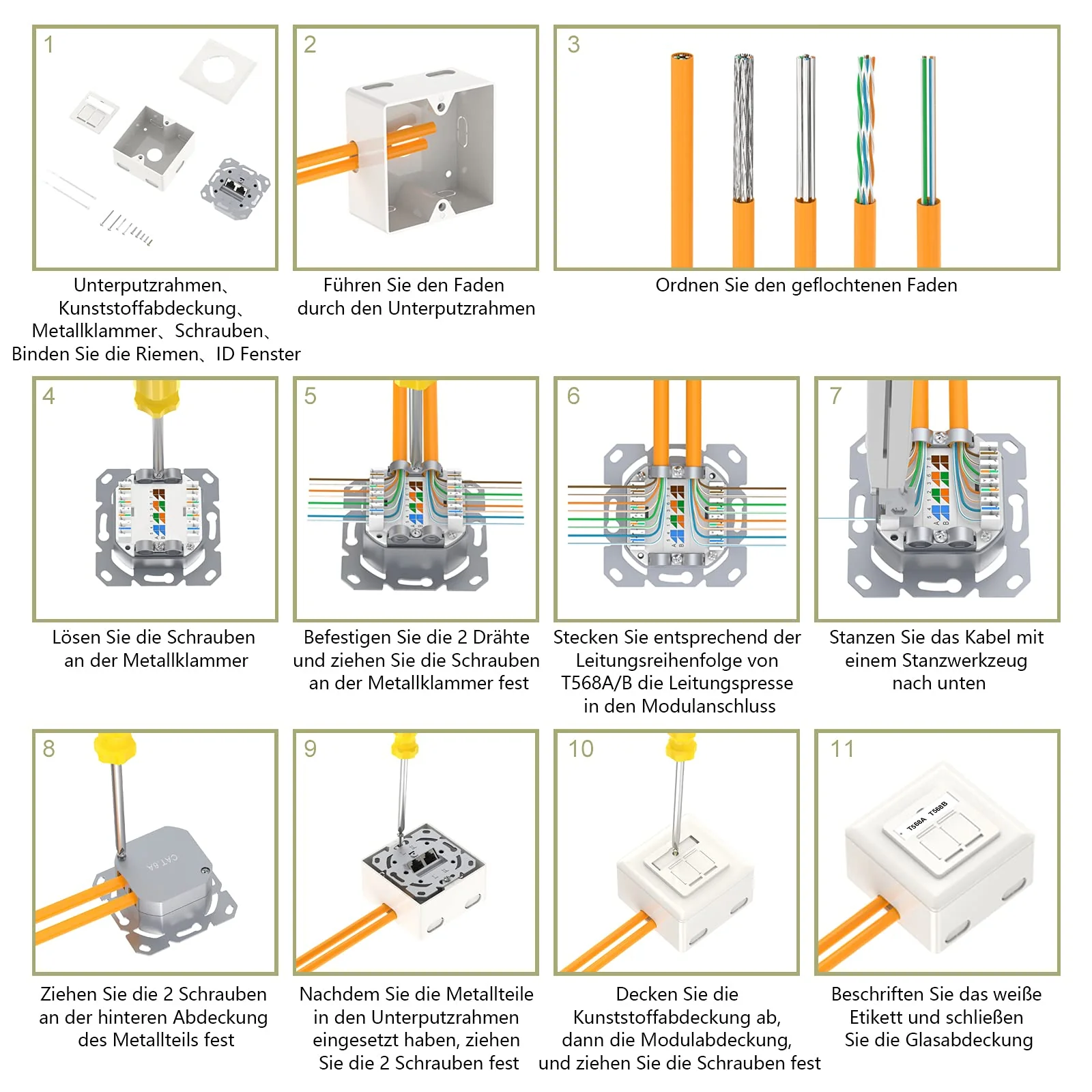 VCELINK Universal Network Socket Cat6A, 2 x RJ45 Port LAN Socket, Data Socket Surface-Mounted or Flush-Mounted - Shielded, 10 Gigabit Ethernet Network RJ45 Socket, POE, CAT7 CAT6 CAT5, White 2 port - 1 piece - Image 5