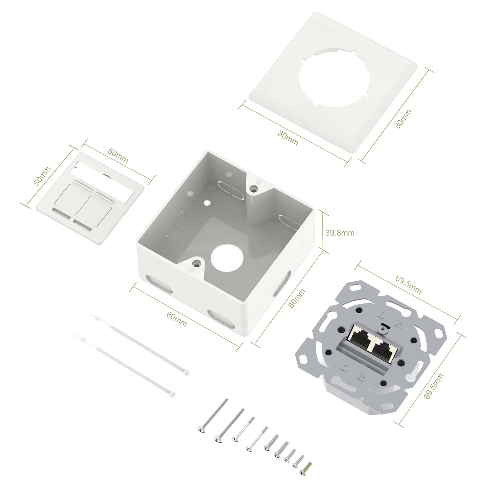 VCELINK Universal Network Socket Cat6A, 2 x RJ45 Port LAN Socket, Data Socket Surface-Mounted or Flush-Mounted - Shielded, 10 Gigabit Ethernet Network RJ45 Socket, POE, CAT7 CAT6 CAT5, White 2 port - 1 piece - Image 6