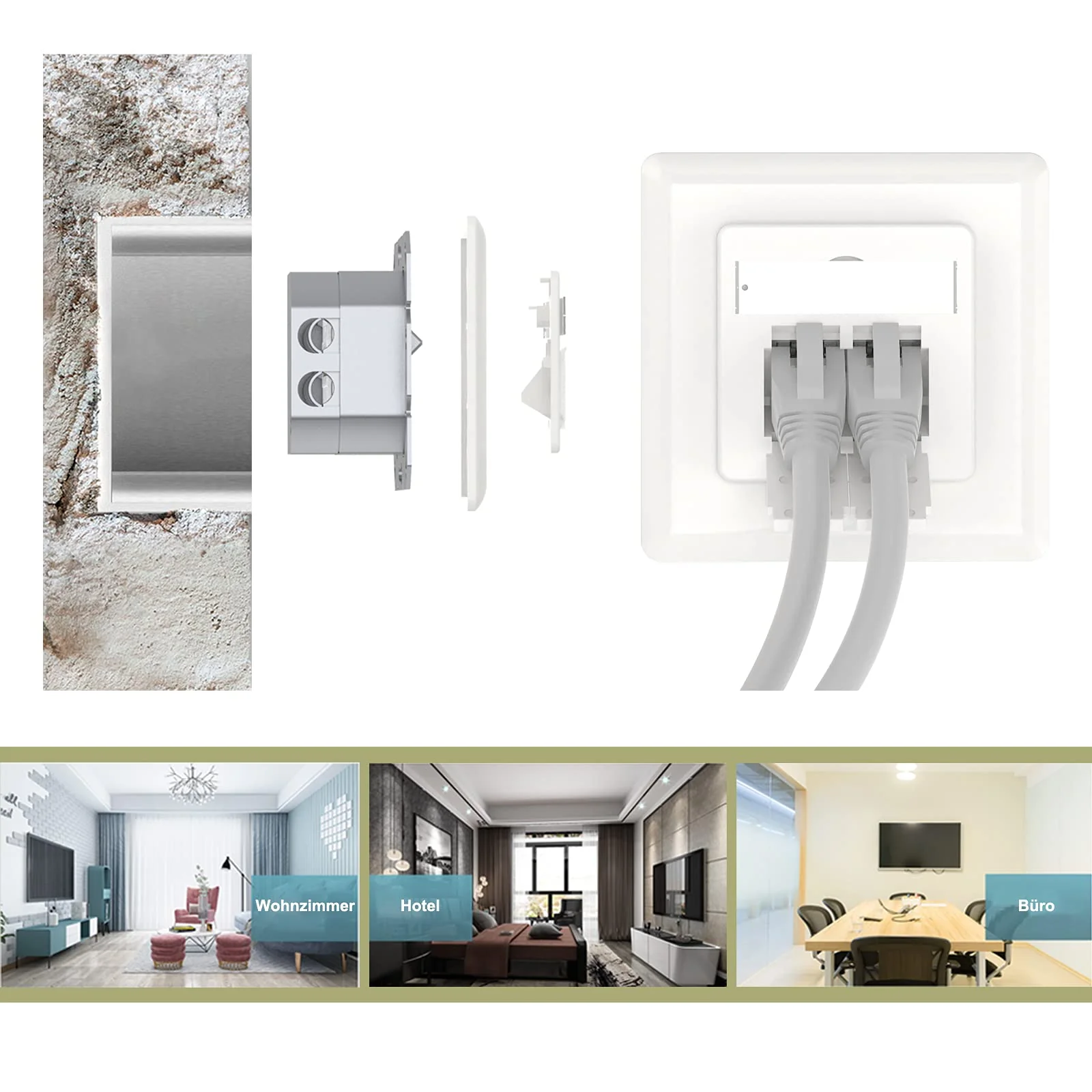 VCELINK Universal Network Socket Cat6A, 2 x RJ45 Port LAN Socket, Data Socket Surface-Mounted or Flush-Mounted - Shielded, 10 Gigabit Ethernet Network RJ45 Socket, POE, CAT7 CAT6 CAT5, White 2 port - 1 piece - Image 7