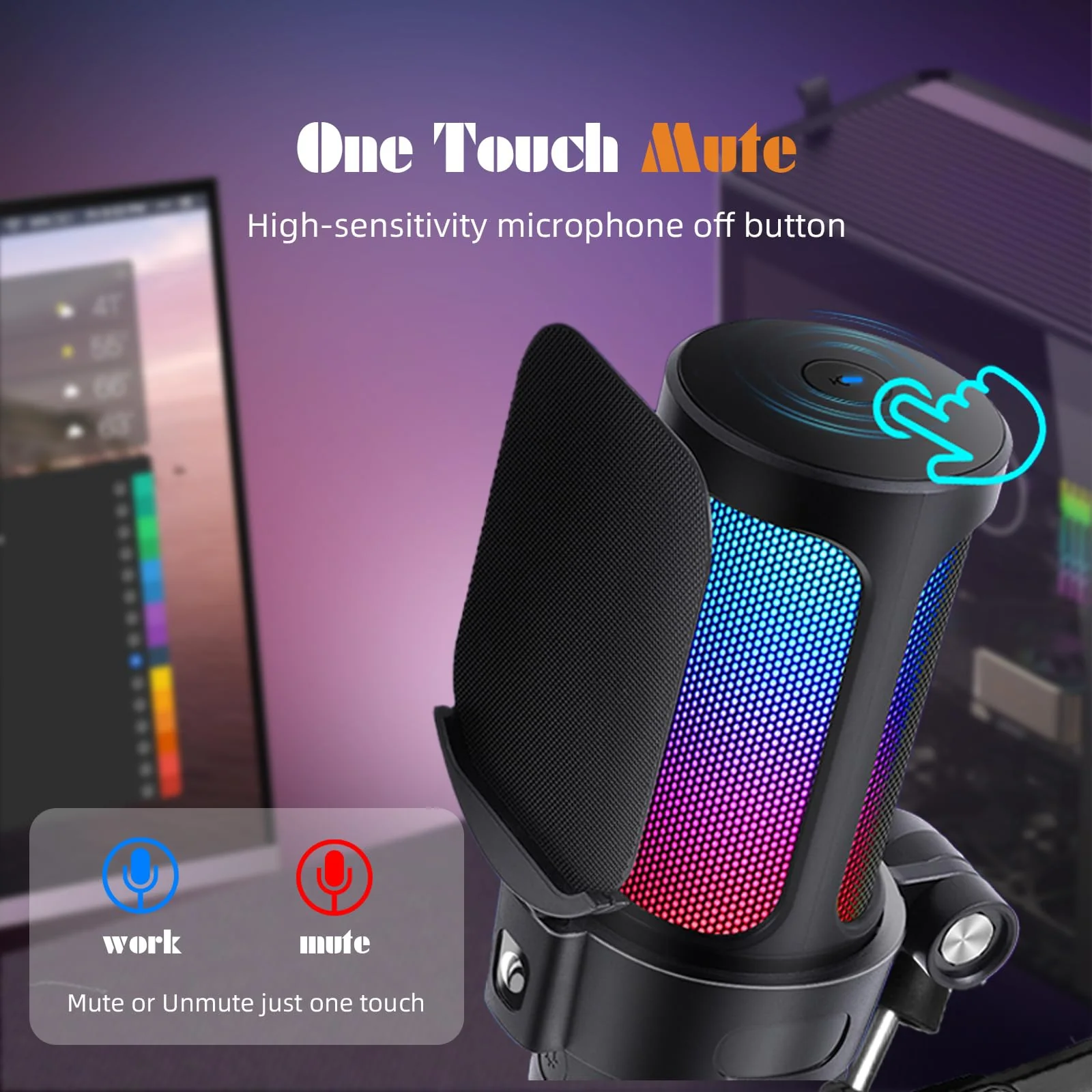 VCOM Gaming USB Microphone Kit,Condenser Dynamic Boom Arm Mic for Podcasting,Streaming, with Boom Arm Stand,Quick Mute,Pop Filter,RGB Indicator,Shock Mount,Rotate gain Button, Compatible with PS4/5/PC - Image 6