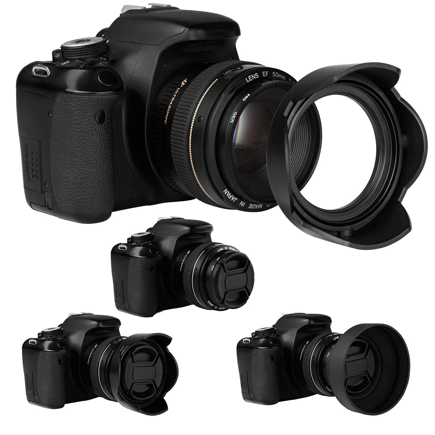 Veatree 77mm Lens Hood Set, Collapsible Rubber Lens Hood with Filter Thread + Reversible Tulip Flower Lens Hood + Center Pinch Lens Cap + Microfiber Lens Cleaning Cloth - Image 2