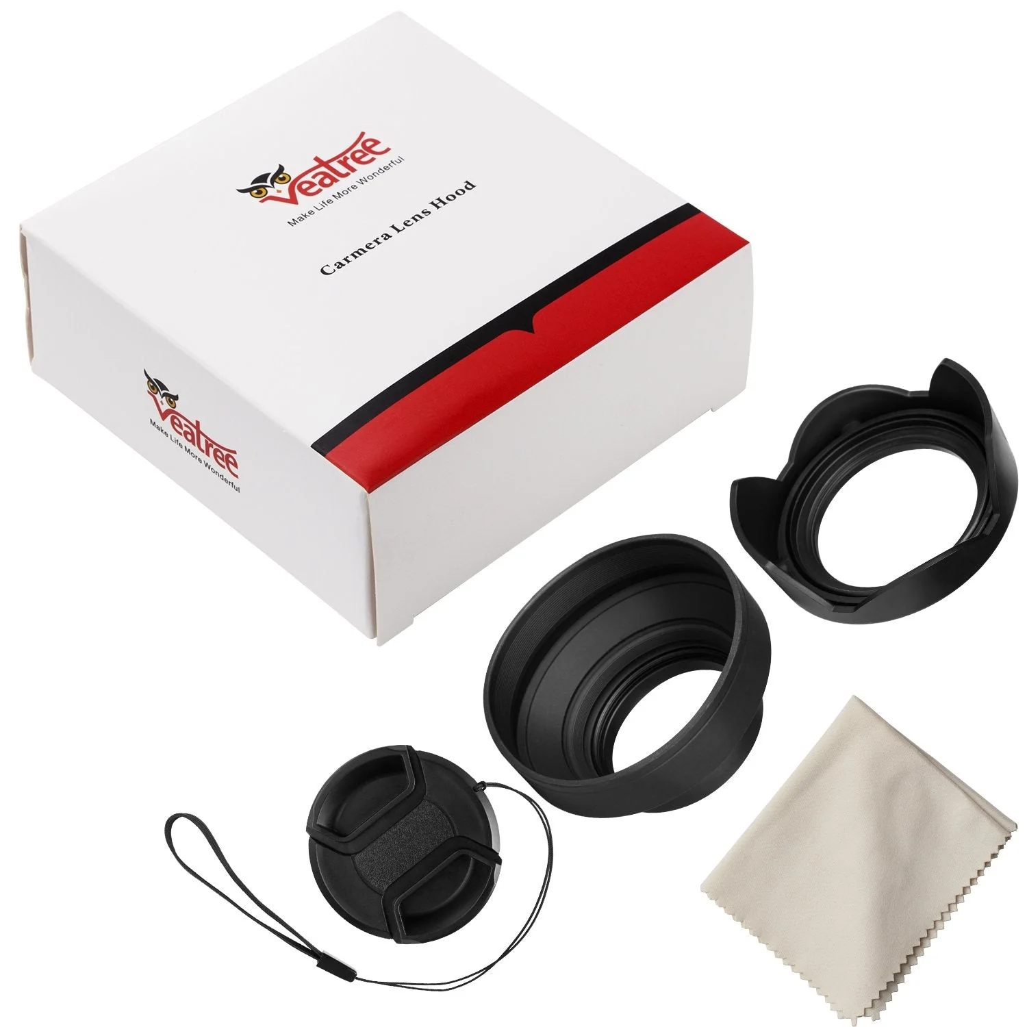 Veatree 77mm Lens Hood Set, Collapsible Rubber Lens Hood with Filter Thread + Reversible Tulip Flower Lens Hood + Center Pinch Lens Cap + Microfiber Lens Cleaning Cloth - Image 7