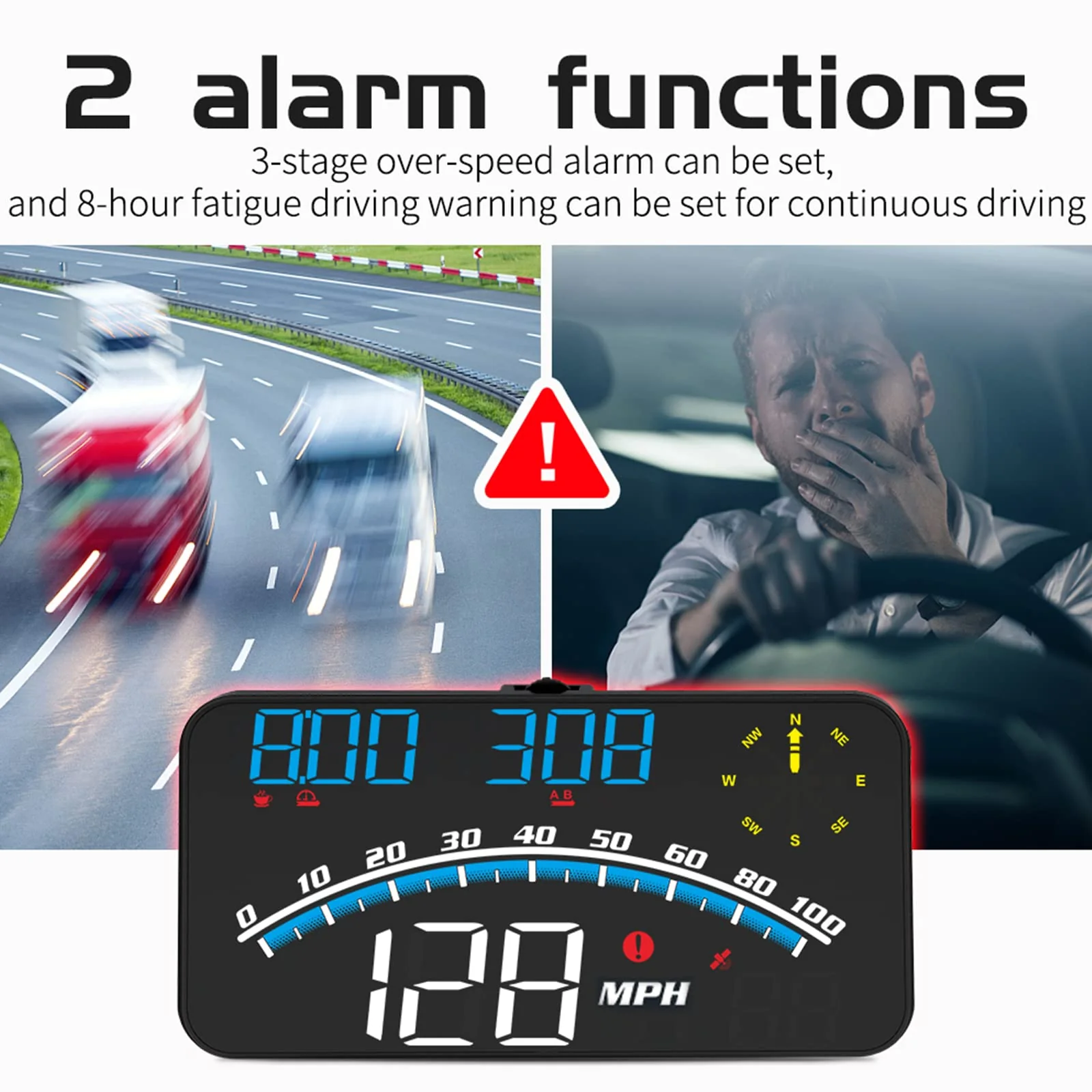 VEESA Digital GPS Speedometer, Car Universal HUD Head Up Display with Speed MPH, Compass Driving Direction, Fatigue Driving Reminder, Overspeed Alarm Trip Meter, for All Vehicle (G10) G10 - Image 8