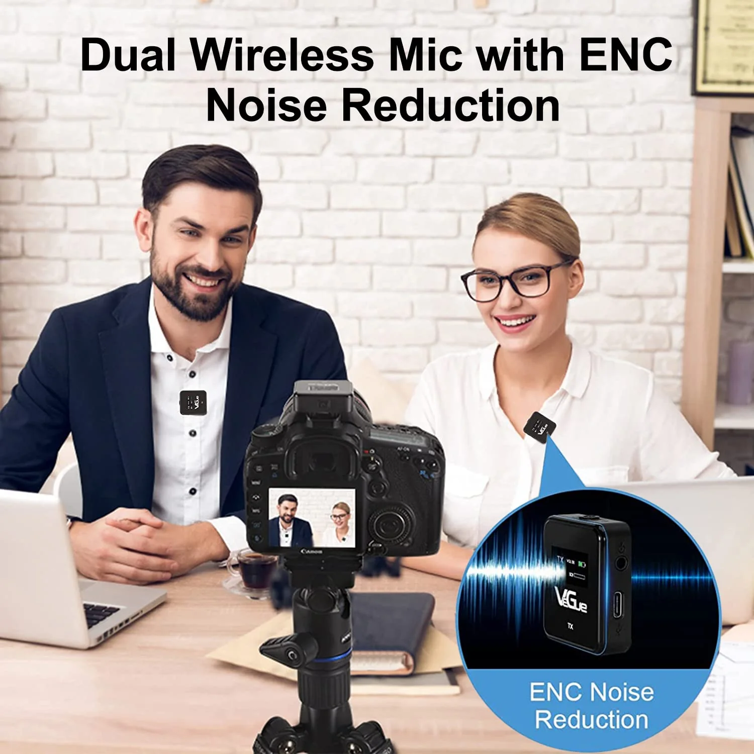 VeGue Wireless Lavalier Microphone System, 2.4GHz Dual Channel Wireless Lapel Mic with Noise Cancellation for DSLR Cameras, Camcorders and Phones, Lavalier Mic for TikTok, Interview and Recording Black - Image 2