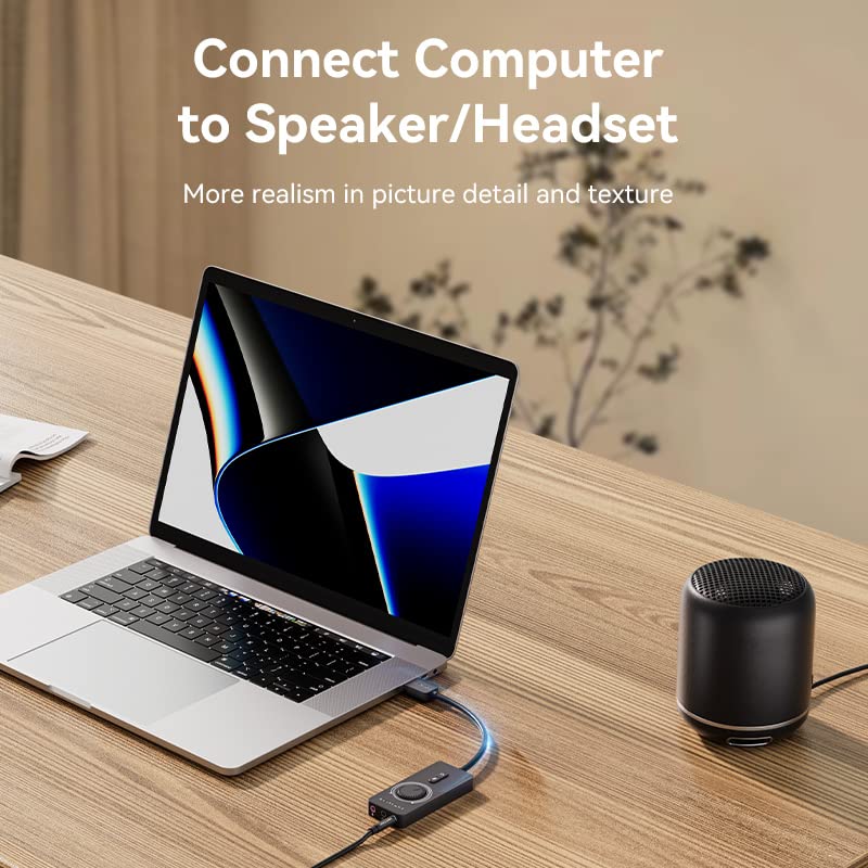 VENTION USB Sound Card, External Stereo Sound Card with Volume Control, USB to 3.5mm Jack Audio Adapter for Windows, Mac, PC, Laptop, Desktop, Headset, Switch and More Three Jack - Image 4
