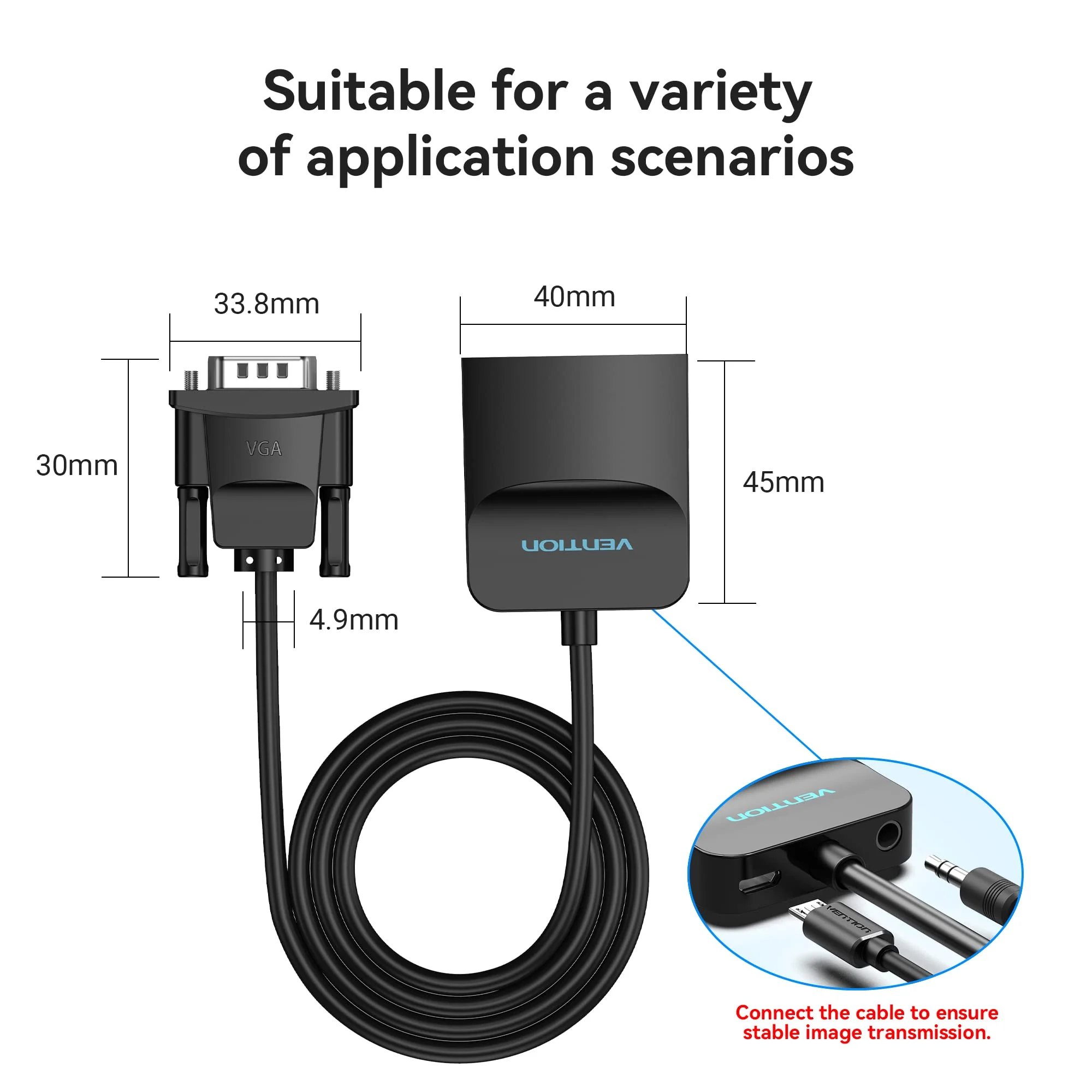 VENTION VGA to HDMI Adapter-1080P Video Dongle Adaptador VGA Converter with Audio Cable (1.5FT), Male to Female for PC,Monitor HDTV (Note: VGA to HDMI Only, Not Bi-Directional) 1.5FT - Image 7
