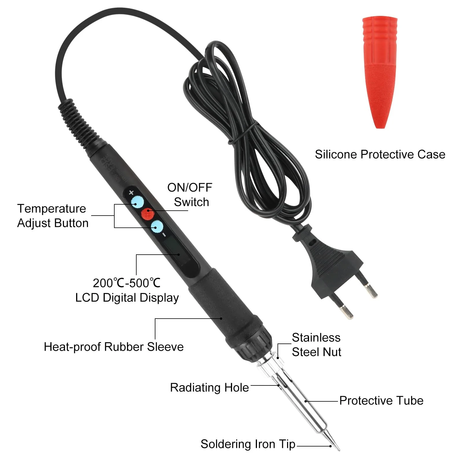 VFANDV Soldering Iron Set, 60 W Soldering Set with Adjustable Temperature Switch 200 °C - 500 °C with On/Off and 10 g Soldering Wire, 5 Soldering Tips, Soldering Iron Stand, Wired Soldering Iron for - Image 2