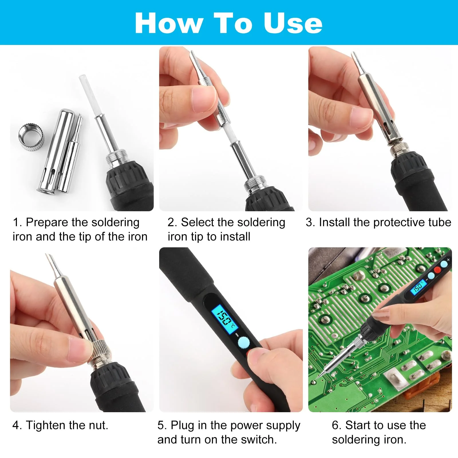 VFANDV Soldering Iron Set, 60 W Soldering Set with Adjustable Temperature Switch 200 °C - 500 °C with On/Off and 10 g Soldering Wire, 5 Soldering Tips, Soldering Iron Stand, Wired Soldering Iron for - Image 4