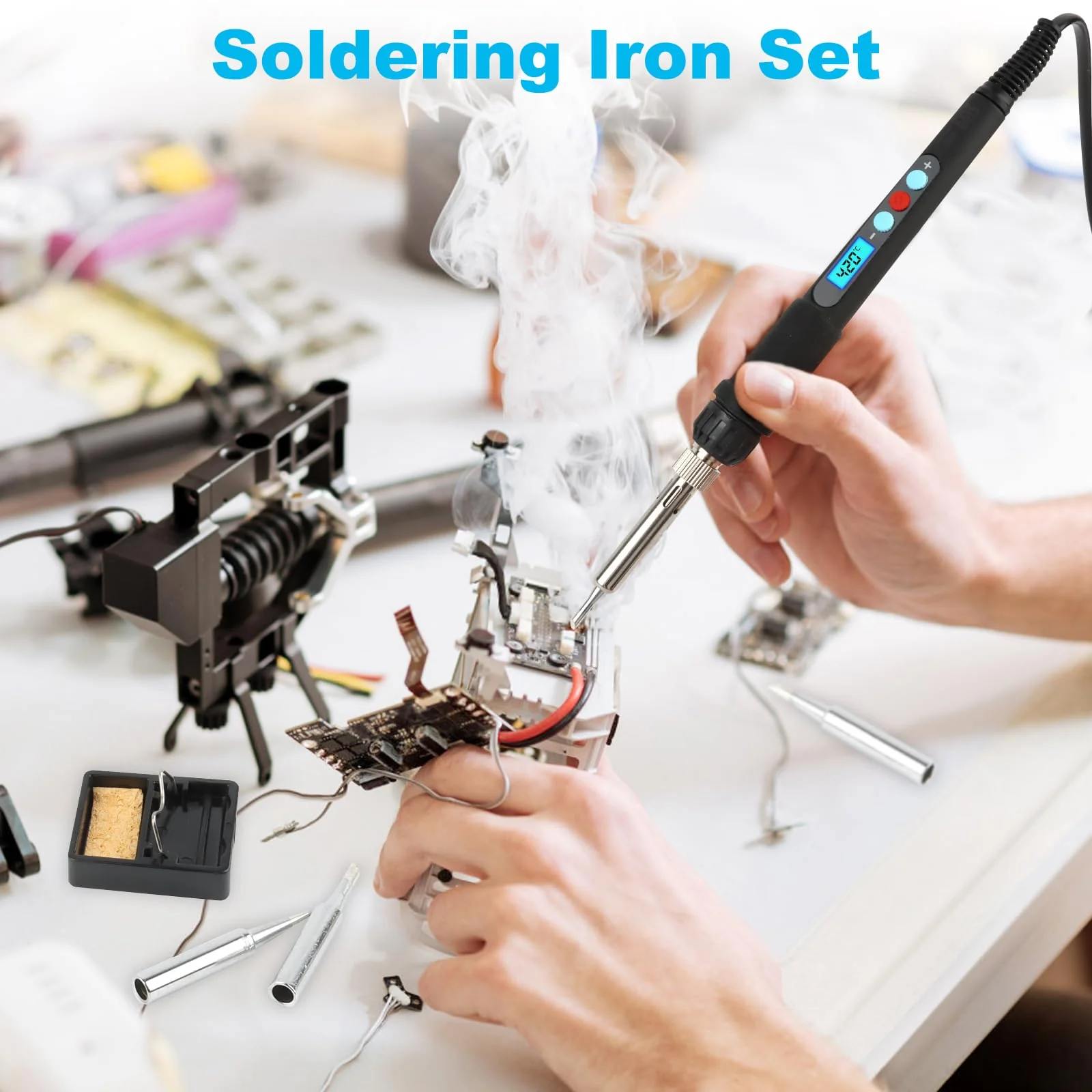 VFANDV Soldering Iron Set, 60 W Soldering Set with Adjustable Temperature Switch 200 °C - 500 °C with On/Off and 10 g Soldering Wire, 5 Soldering Tips, Soldering Iron Stand, Wired Soldering Iron for - Image 6