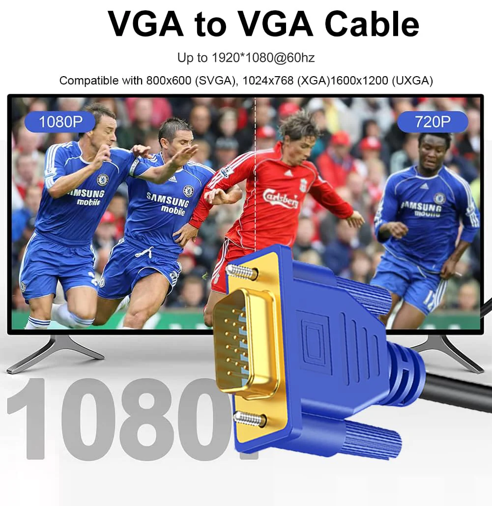 VGA Cable 10 Feet, VGA Computer Monitor Cable Adapter, Gold-Plated Shielded VGA Cord HD15 1080P@60Hz Full HD High Resolution Pure Copper Wire for TV Computer Monitor Display Projector-Blue VGA Blue 1-Pack - Image 3