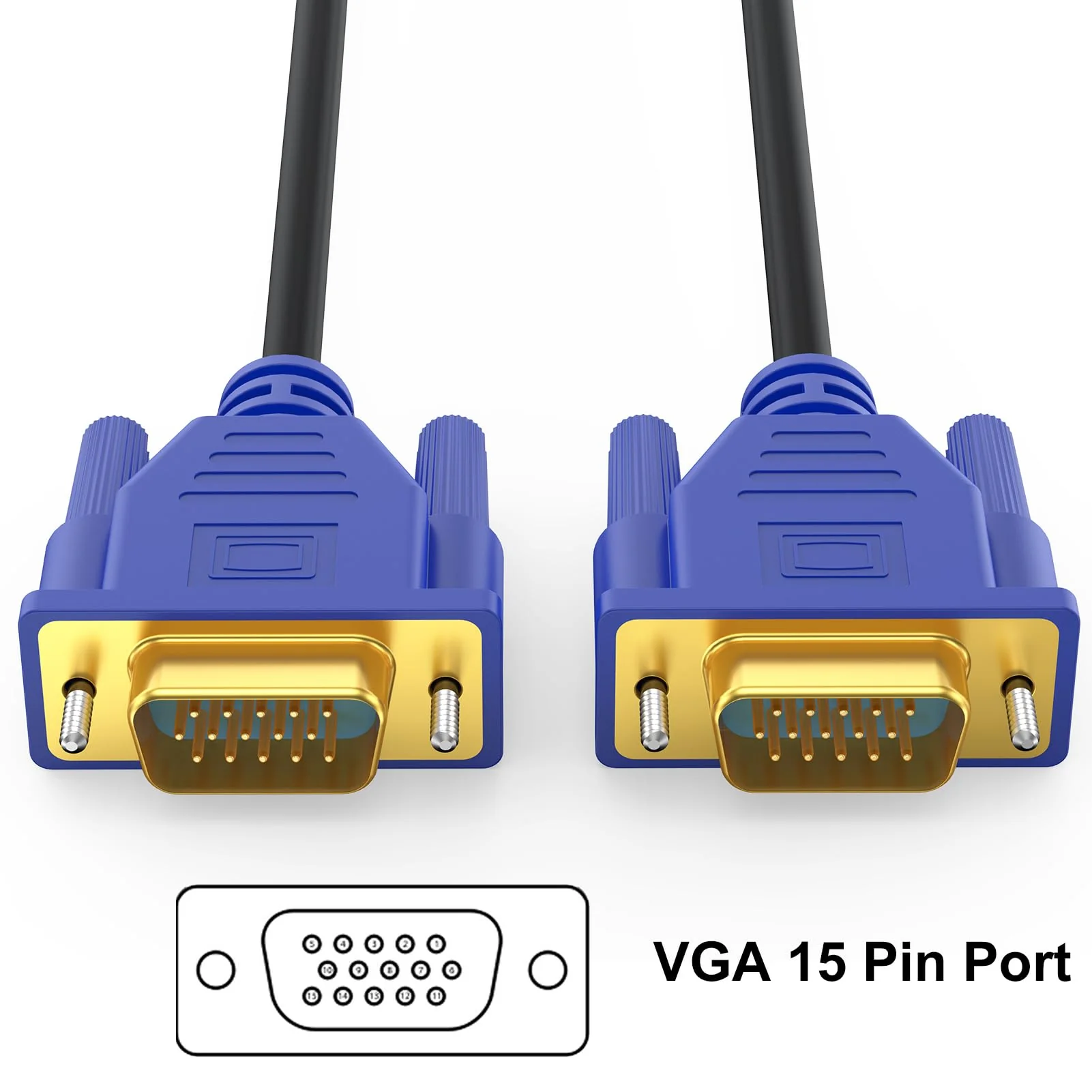 VGA Cable 10 Feet, VGA Computer Monitor Cable Adapter, Gold-Plated Shielded VGA Cord HD15 1080P@60Hz Full HD High Resolution Pure Copper Wire for TV Computer Monitor Display Projector-Blue VGA Blue 1-Pack - Image 7