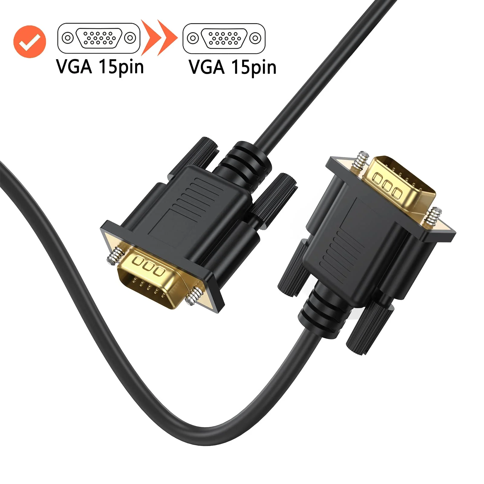 VGA Cable 10 Feet, VGA to VGA Cord, VGA Computer Monitor Cable Male to Male 1080P@60hz Full HD for Computer, Laptop, Docking Station, DVD, Monitor, TV, Projector VGA Black 1-Pack - Image 6