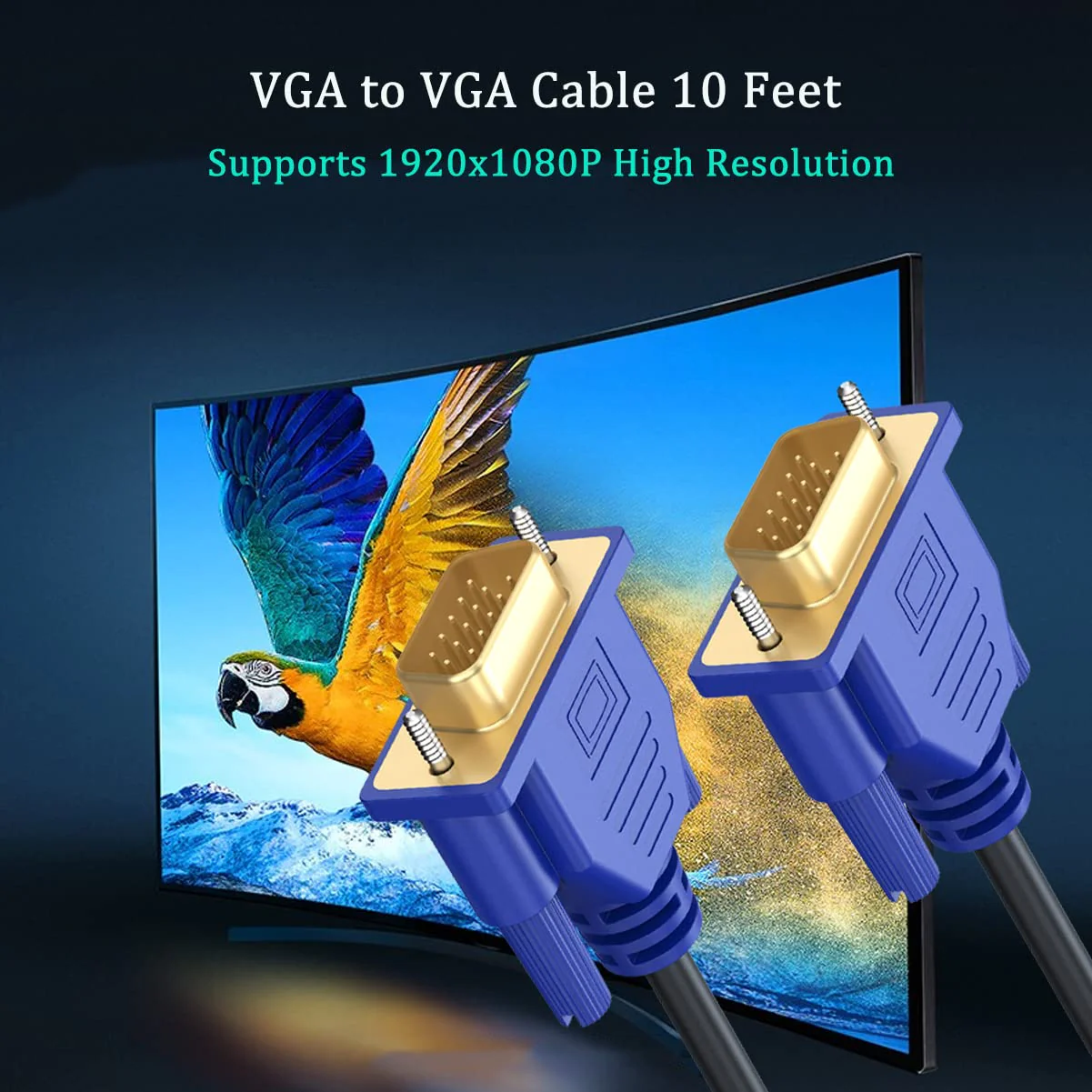 VGA to VGA Cable 10FT, VGA Cord for Computer Monitor Gold-Plated SVGA Cable 1080P HD15 Male to Male 1 - Image 2