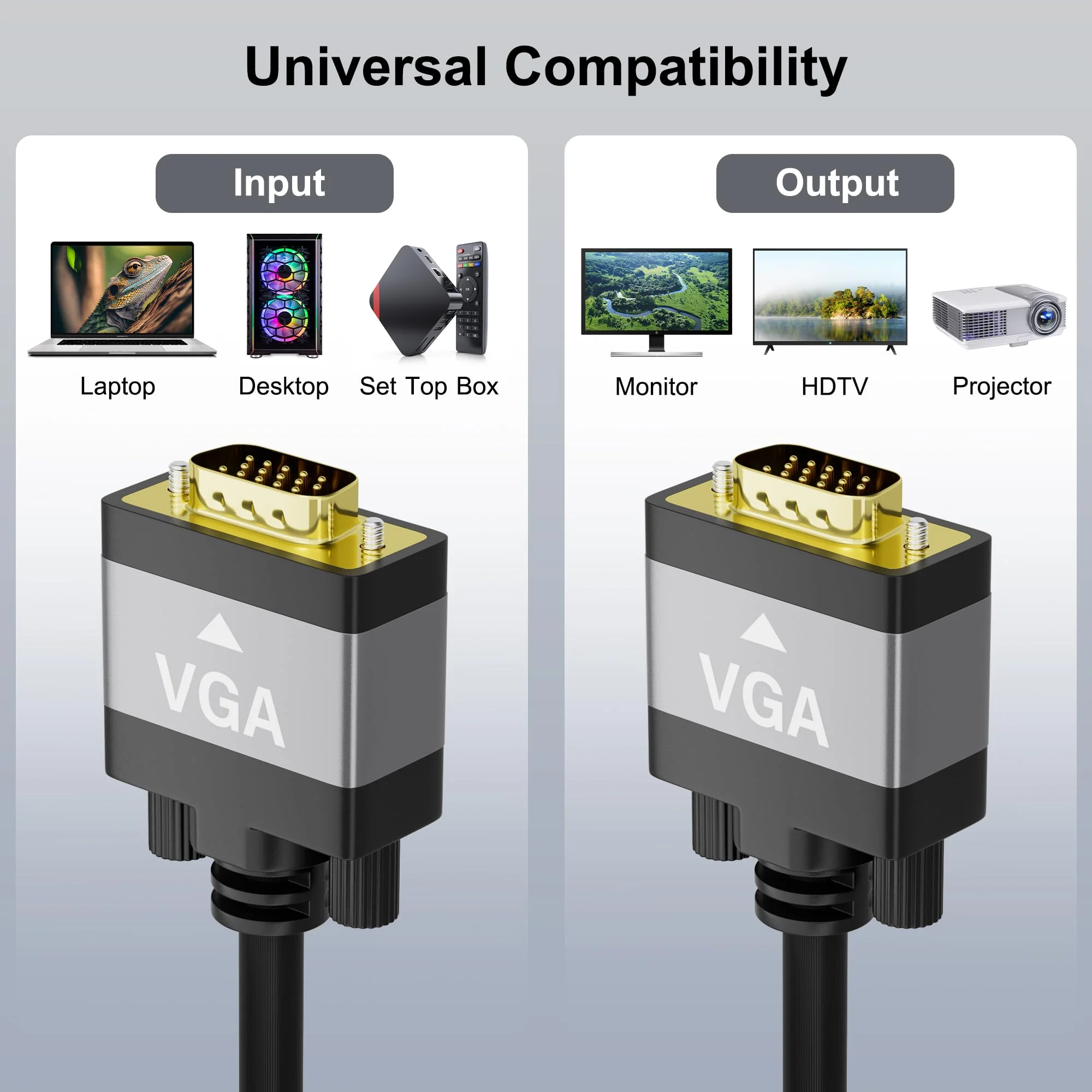 VGA to VGA Cable 4 FT, VGA Male to Male Adapter Cord, Standard 15 Pin Gold-Plated Connectors, Aluminum Shells, 1080P, for Computer, Laptop, Desktop, Monitor, Projector, Gaming, HDTV, DVD, Black 4ft - Image 7