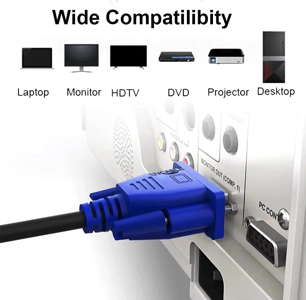 VGA to VGA Monitor Cable 5 Feet, VGA Cord 5 Feet, Male VGA to VGA Male Computer Monitor Cable Adapter Cord HD15 1080P@60Hz Full HD High Resolution for TV Computer Projector TV Docking Station 5 FT/1.5M VGA Blue 1-Pack - Image 2