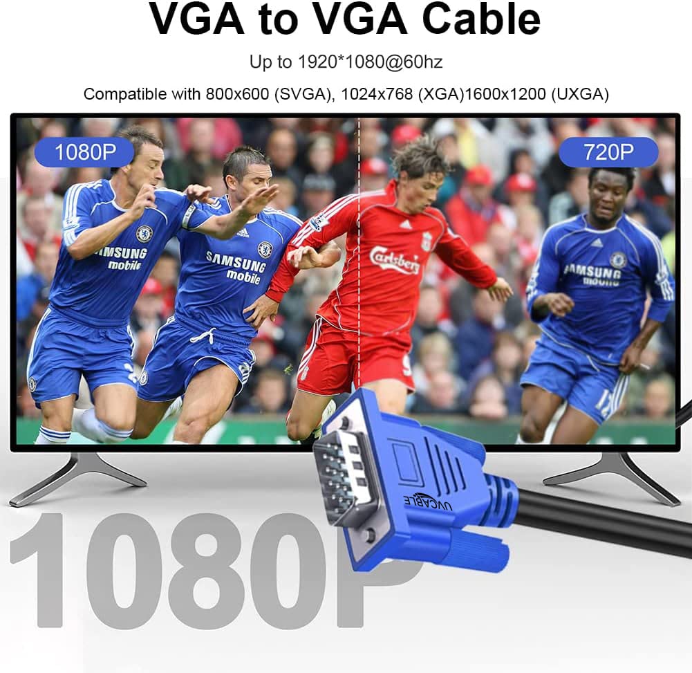 VGA to VGA Monitor Cable 5 Feet, VGA Cord 5 Feet, Male VGA to VGA Male Computer Monitor Cable Adapter Cord HD15 1080P@60Hz Full HD High Resolution for TV Computer Projector TV Docking Station 5 FT/1.5M VGA Blue 1-Pack - Image 3