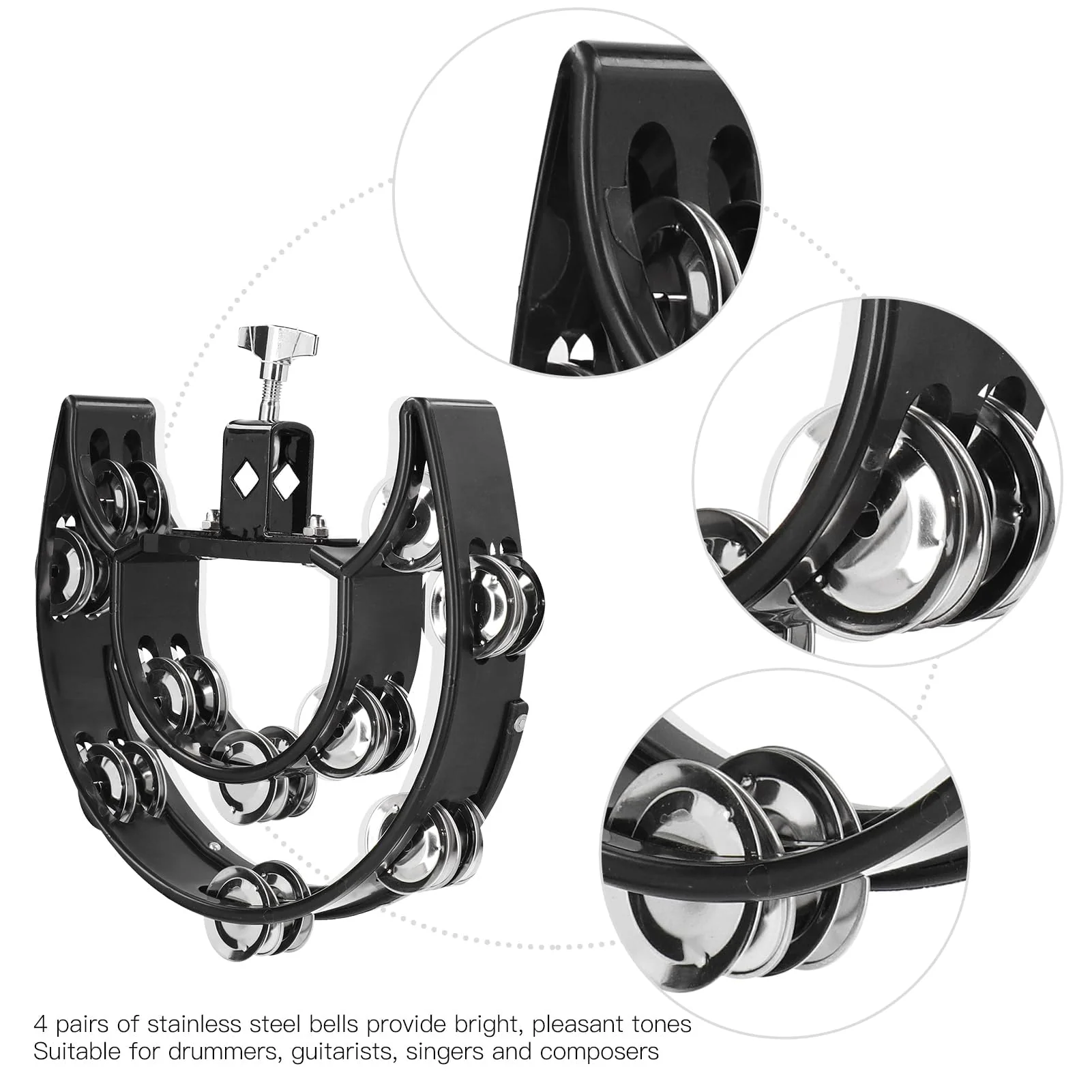 VGEBY Drum Set Hi Hat, Hi Hat Tambourine Drum Set Multifunctional Hand Bell Rattle Loose Double Row Bells Tambourine for for Mounted - Image 2