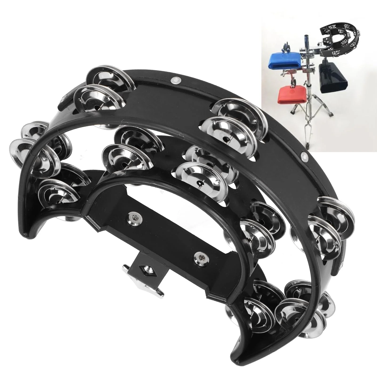 VGEBY Drum Set Hi Hat, Hi Hat Tambourine Drum Set Multifunctional Hand Bell Rattle Loose Double Row Bells Tambourine for for Mounted - Image 6
