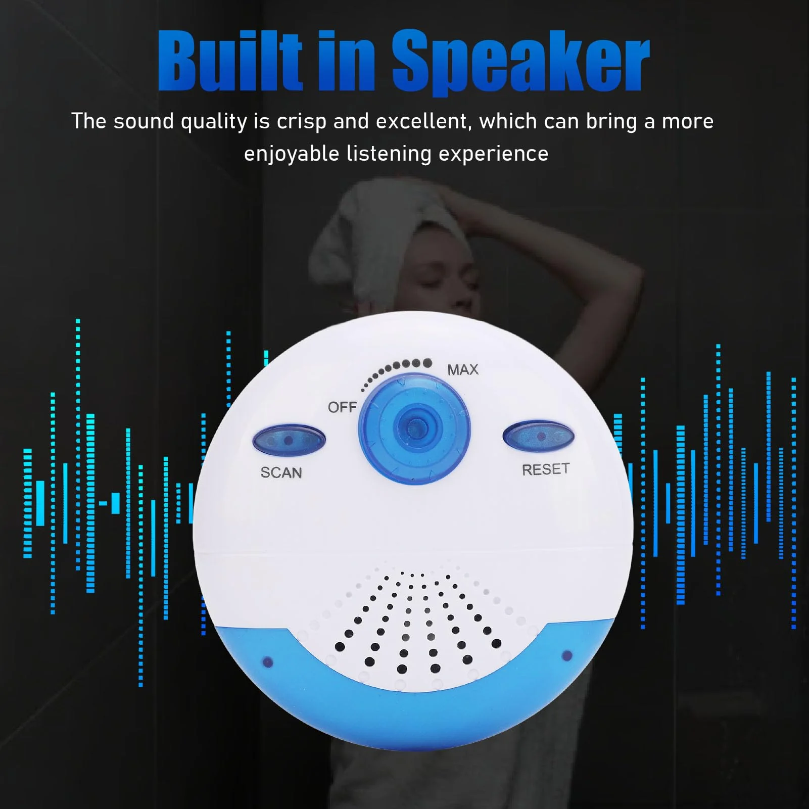 VGEBY Shower Radio, 360 Degrees Surround Sound Shower Radio Speaker IPX7 Waterproof Portable FM Radio with Top Handle for Bathroom Outdoor - Image 7
