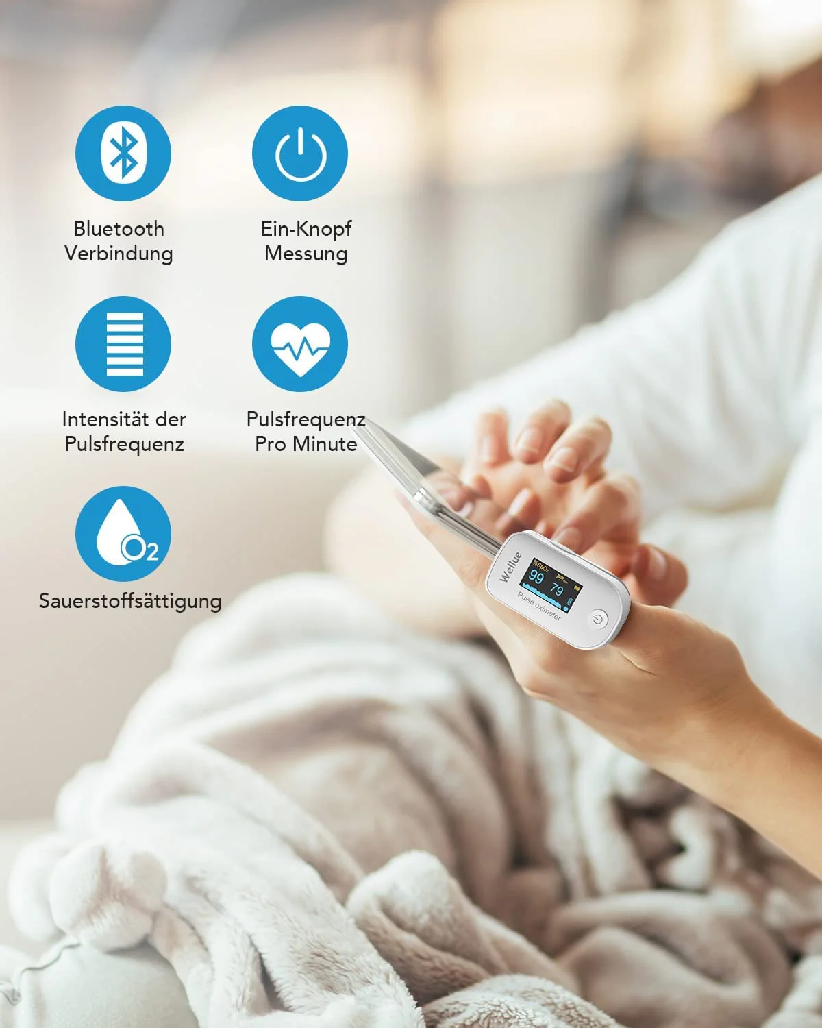 ViATOM Sleep Monitor for the Blood, Portable Fingertip Device to Monitor Heart Rate Sp-O2 Values, App Bluetooth - Image 2