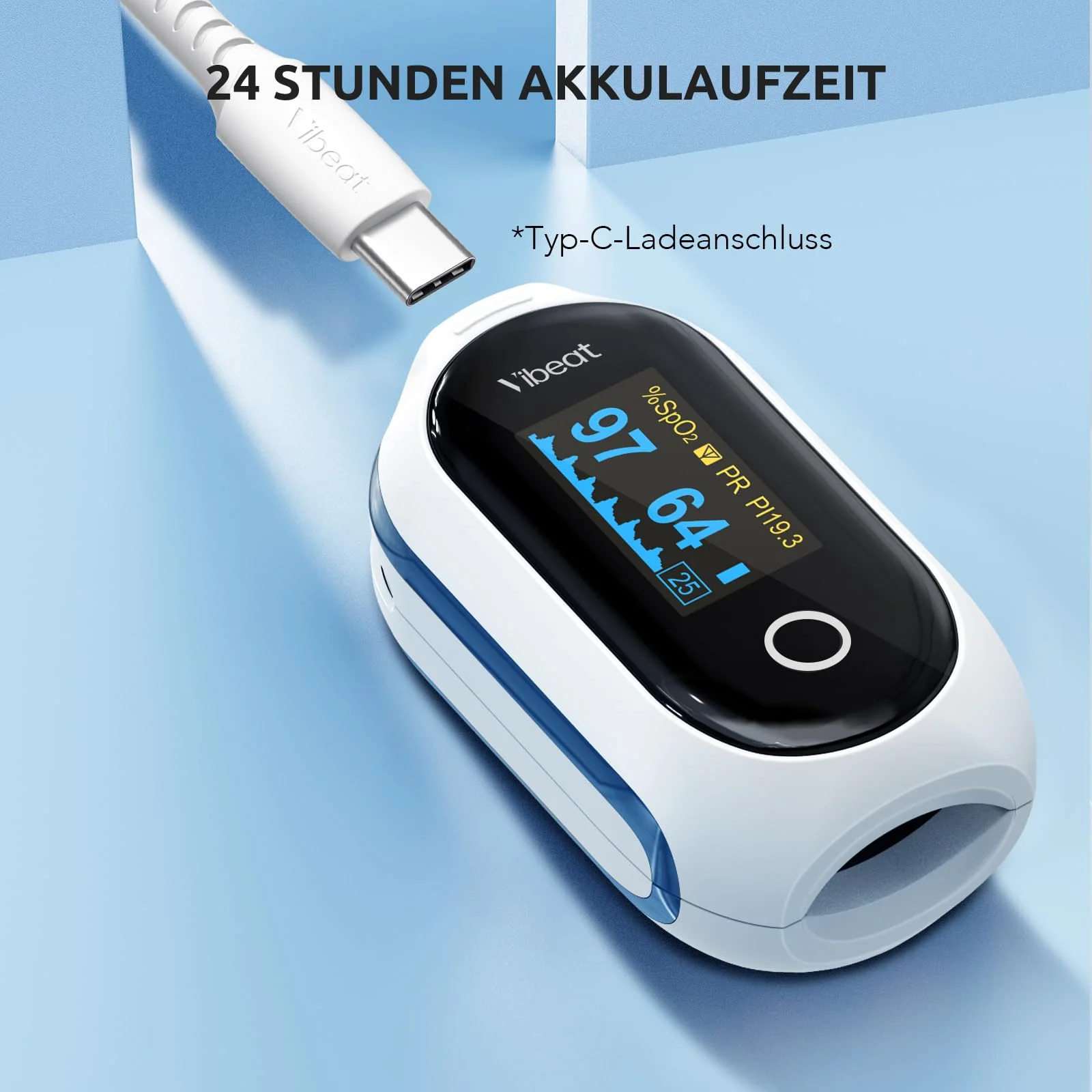 Vibeat Bluetooth Pulse Oximeter with 12 Offline Data, Rechargeable Oxygen Saturation Meter Finger, Continuous Monitoring, Pulse Oximeter, Finger Oximeter, Convenient Heart Rate Monitor with App - Image 3