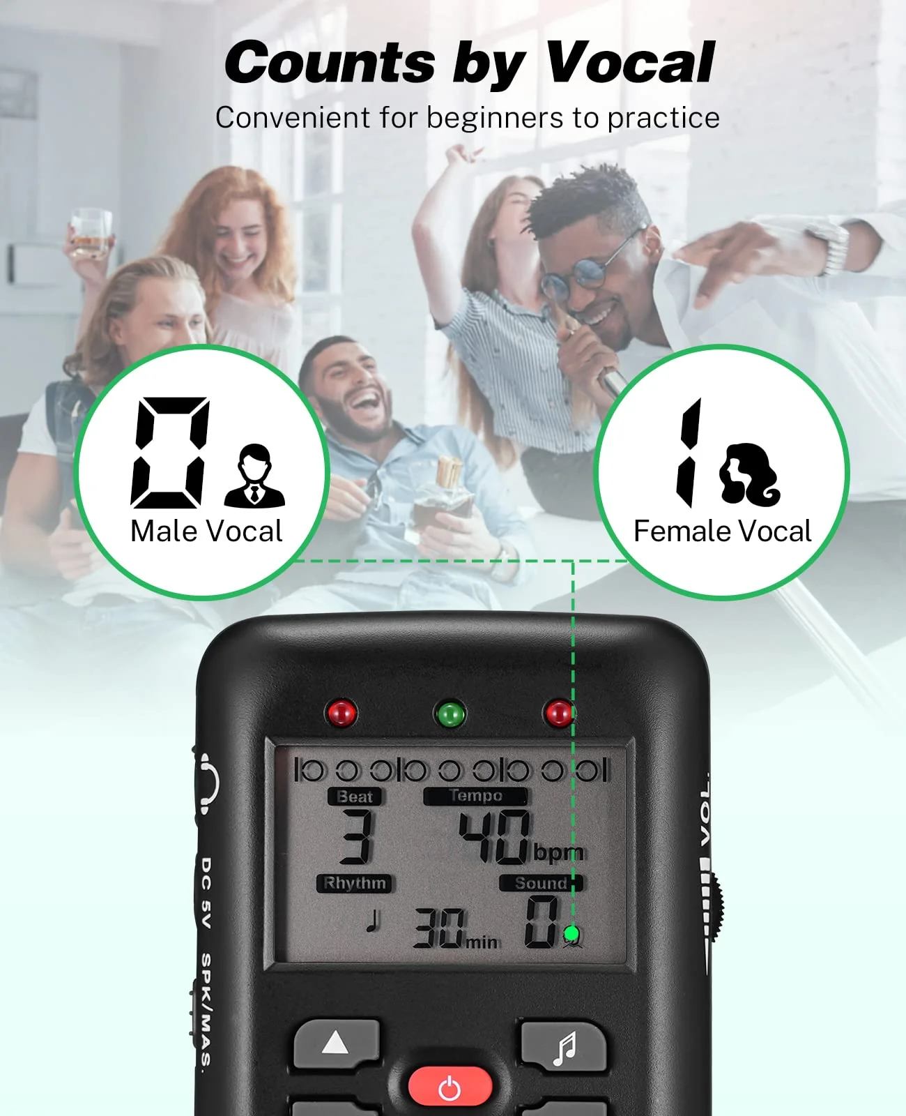 Vibrating Metronome for Piano Guitar Drum Ukulele Practice, Electronic Digital Metronome with Timer, Counts by Male/Female Vocal, by LEKATO Size a - Image 4