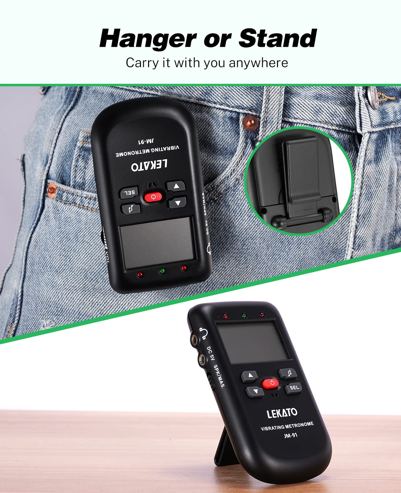 Vibrating Metronome for Piano Guitar Drum Ukulele Practice, Electronic Digital Metronome with Timer, Counts by Male/Female Vocal, by LEKATO Size a - Image 6