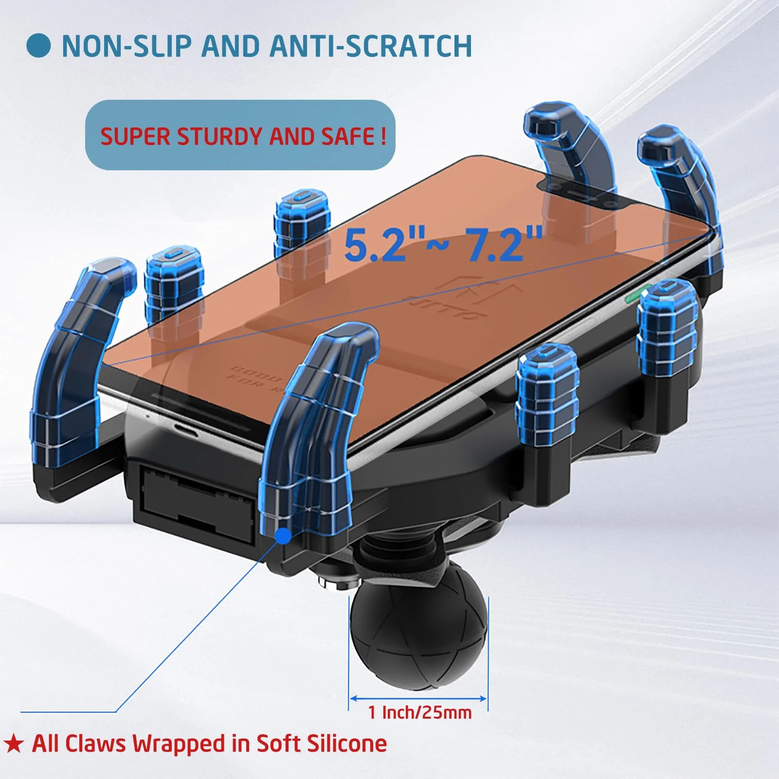 Vibration Damping Motorcycle Phone Mount -Shock Absorbing Bracket with Anti-Theft Design & 1" Ball Base 360° Rotation Universal for 4.0"-7.2" Phones, Fits for 0.5"-1.3" Handlebars - Image 2