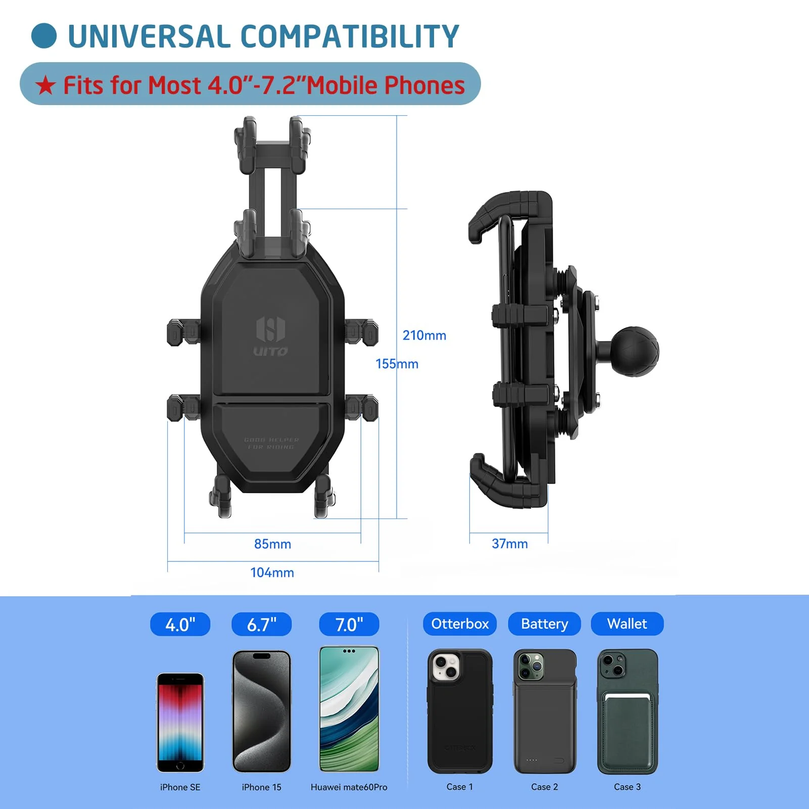 Vibration Damping Motorcycle Phone Mount -Shock Absorbing Bracket with Anti-Theft Design & 1" Ball Base 360° Rotation Universal for 4.0"-7.2" Phones, Fits for 0.5"-1.3" Handlebars - Image 4