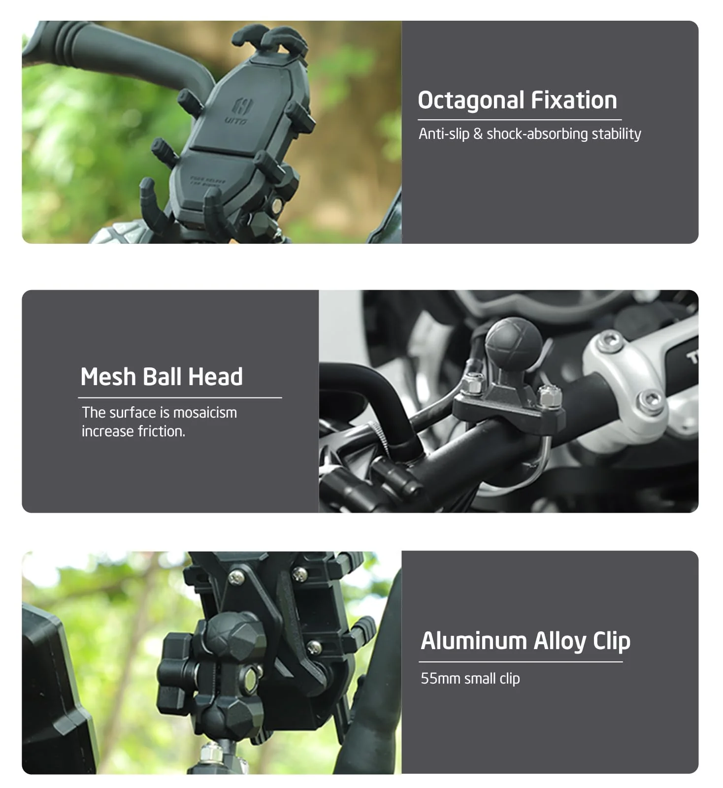 Vibration Damping Motorcycle Phone Mount -Shock Absorbing Bracket with Anti-Theft Design & 1" Ball Base 360° Rotation Universal for 4.0"-7.2" Phones, Fits for 0.5"-1.3" Handlebars - Image 6