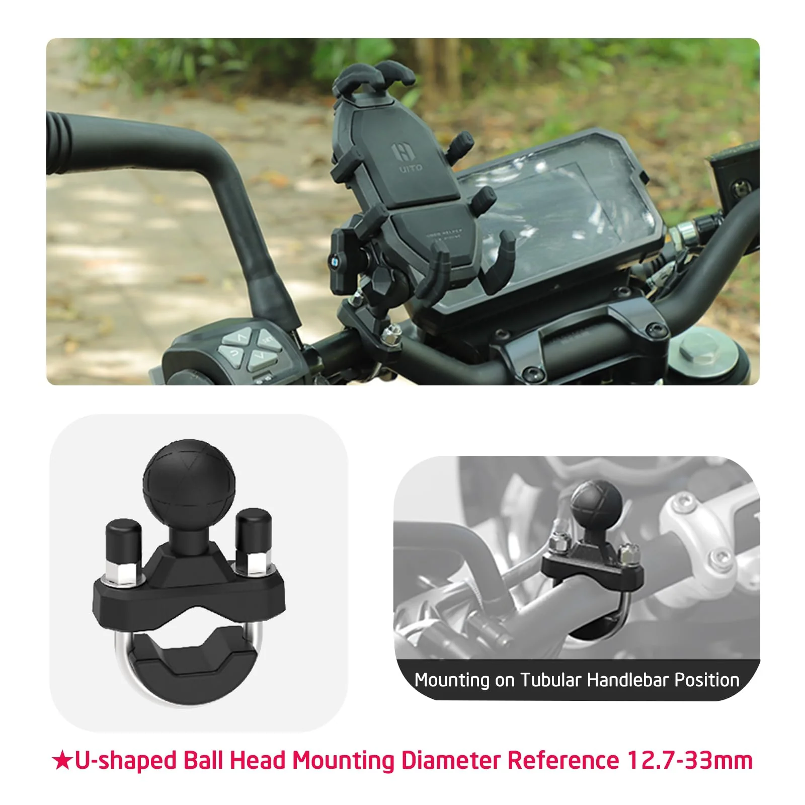 Vibration Damping Motorcycle Phone Mount -Shock Absorbing Bracket with Anti-Theft Design & 1" Ball Base 360° Rotation Universal for 4.0"-7.2" Phones, Fits for 0.5"-1.3" Handlebars - Image 7