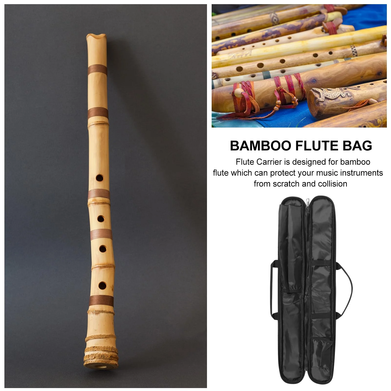 VICASKY Lightweight Handbags Accessories Accessory - Bamboo Flute Bag Storage Lightweight Handbags USA Accessories Accessory Case Carrying Pouches Black - Image 3