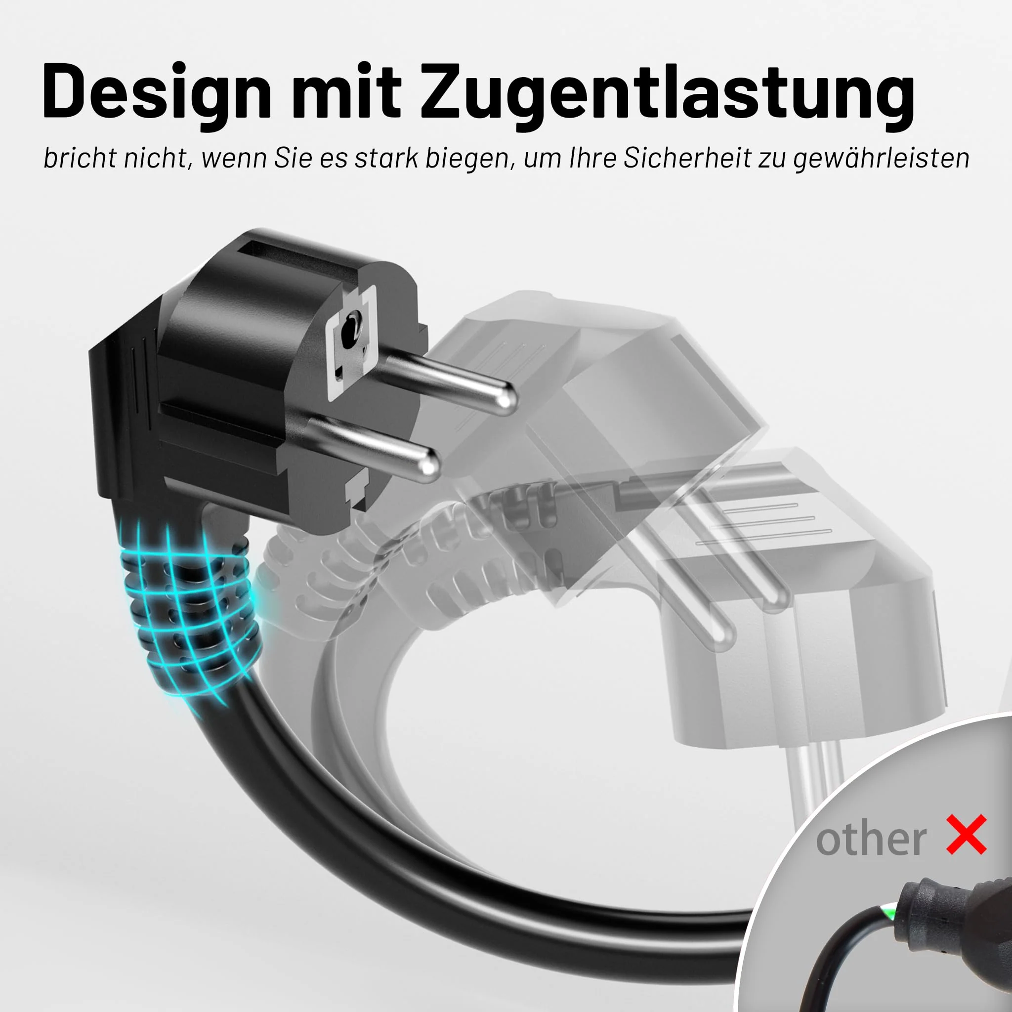 Vickwire H05VV-F 3G1.5 mm² Extension Cable 3 m Cable Extensions with Protective Contact Plug Schuko Extension 16 A/250 V Black 3m - Image 2