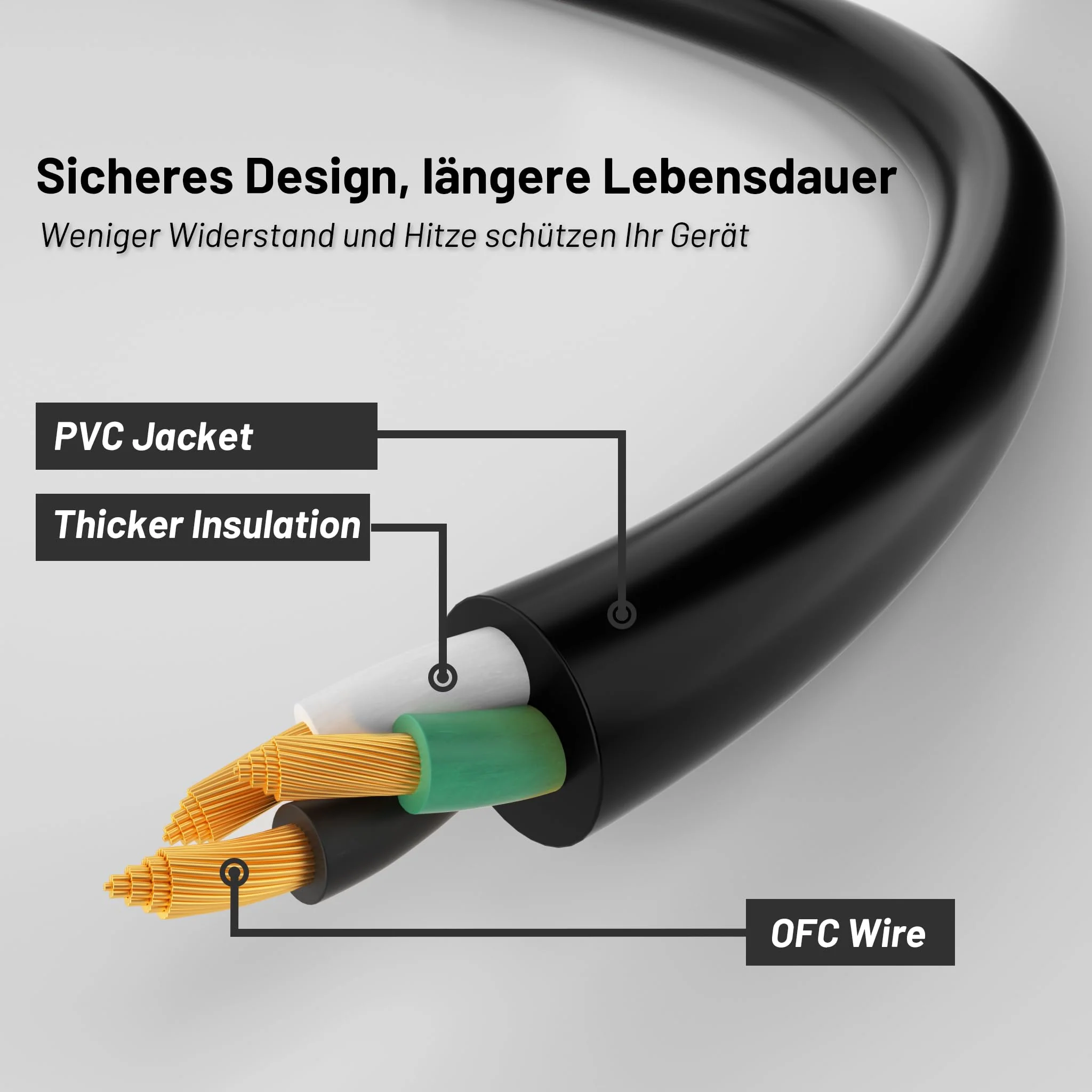 Vickwire H05VV-F 3G1.5 mm² Extension Cable 3 m Cable Extensions with Protective Contact Plug Schuko Extension 16 A/250 V Black 3m - Image 4